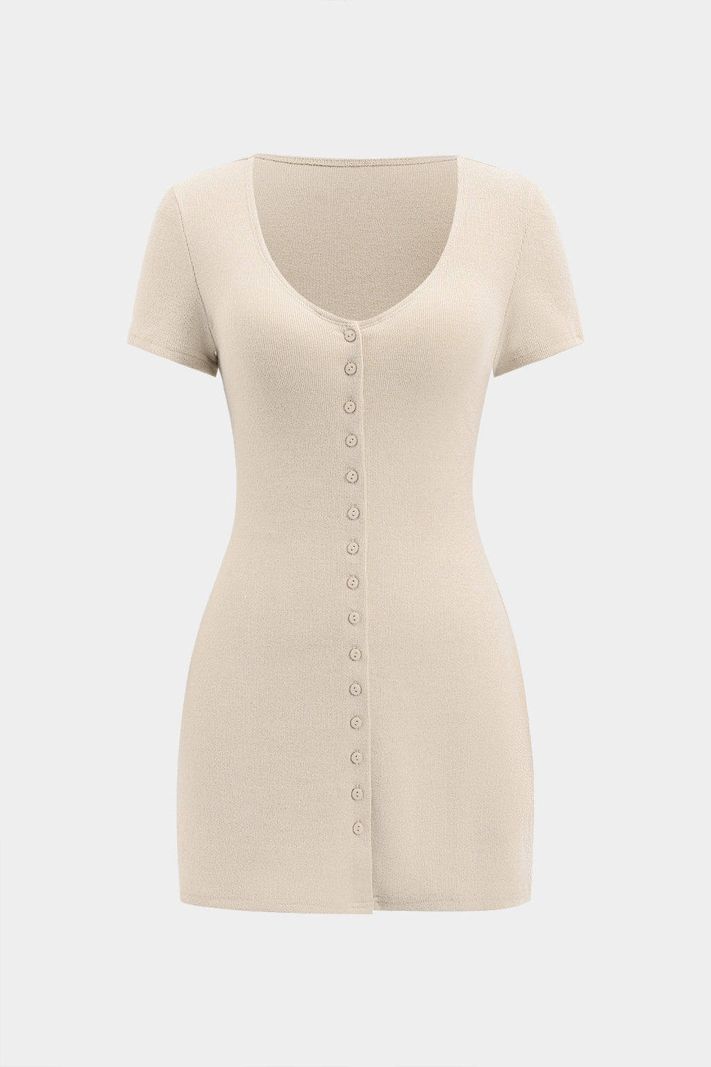 Vestido Mini Con Botones Cuello V Manga Corta Casual