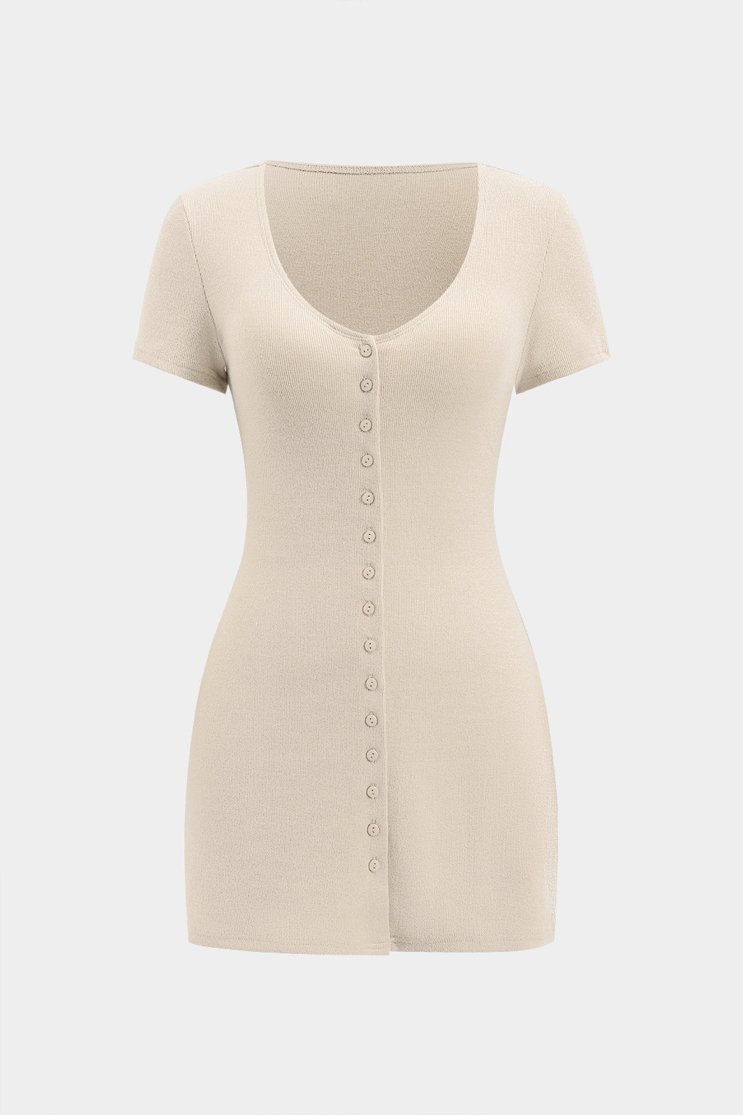 Vestido Mini Con Botones Cuello V Manga Corta Casual