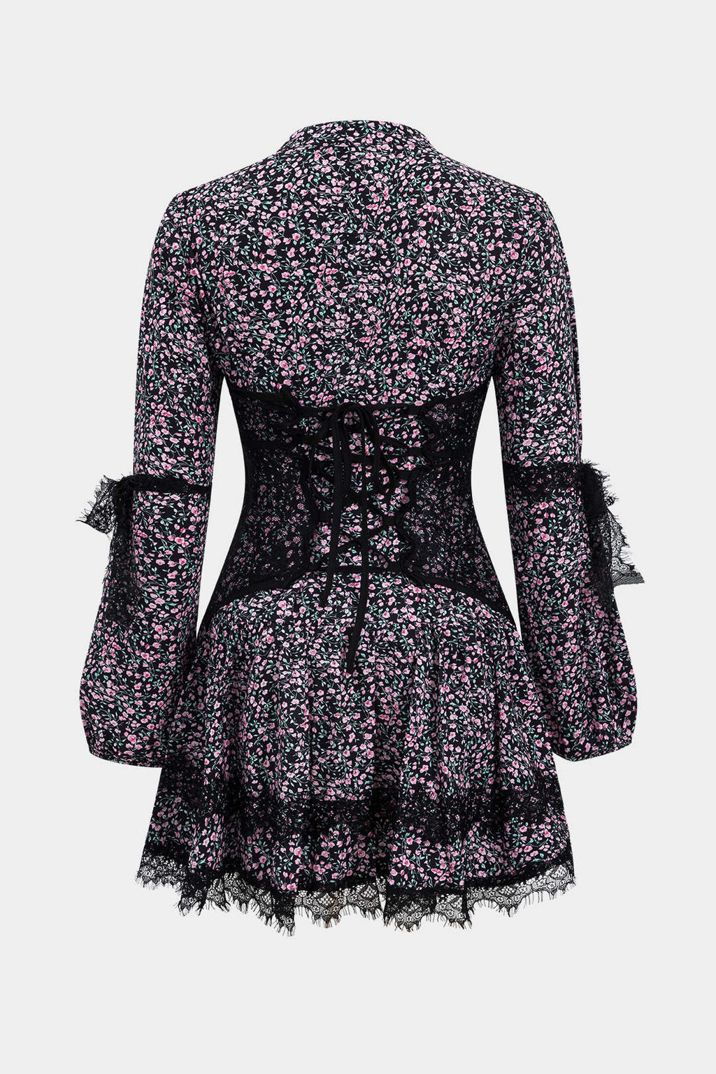 Vestido Mini De Manga Larga Con Encaje Floral Ditsy