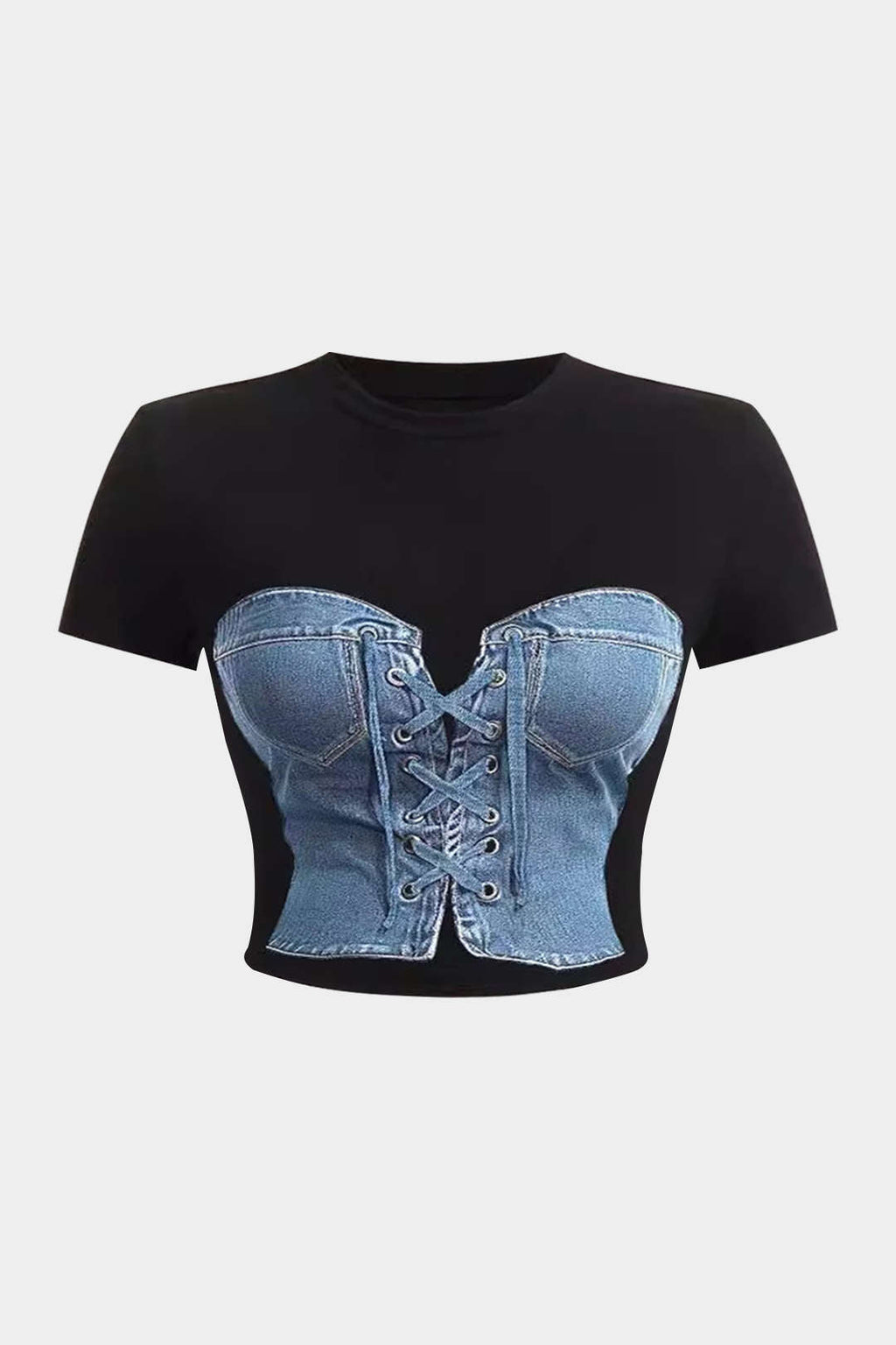 Camisa Denim Impresa Manga Corta Tonos Atardecer Mujer
