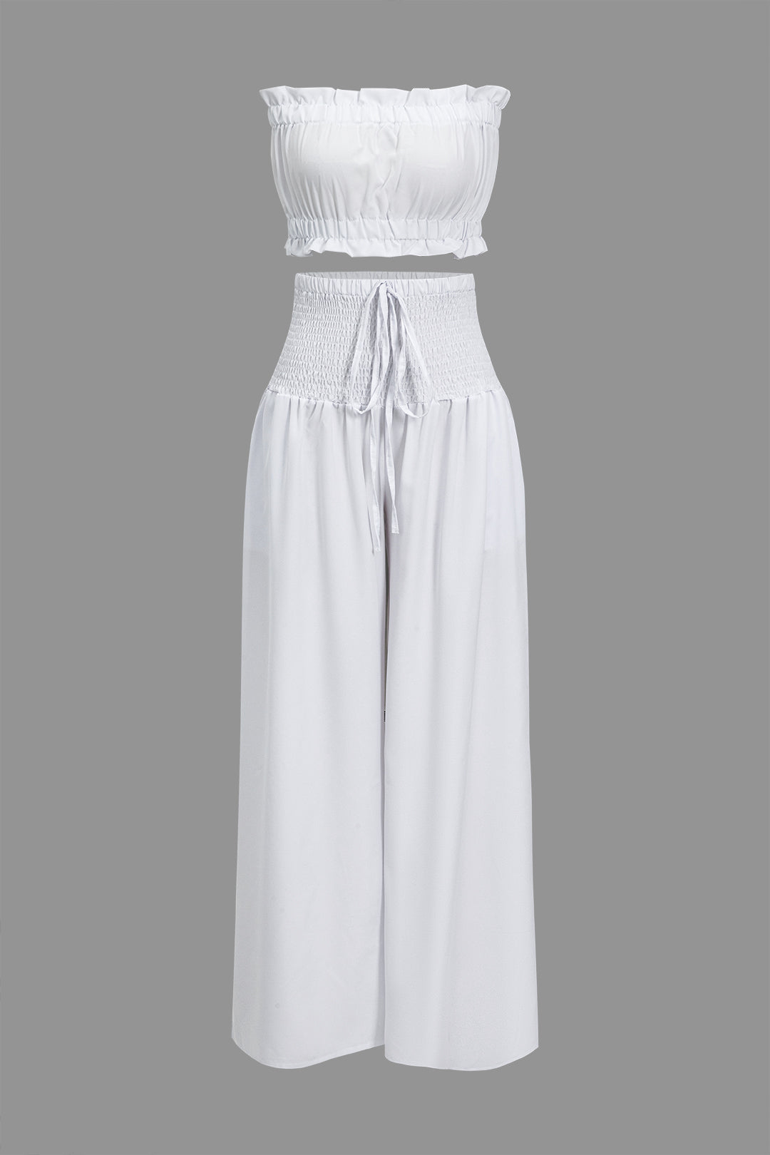 Conjunto Dos Piezas Top Volantes Y Pantalón Pierna Ancha