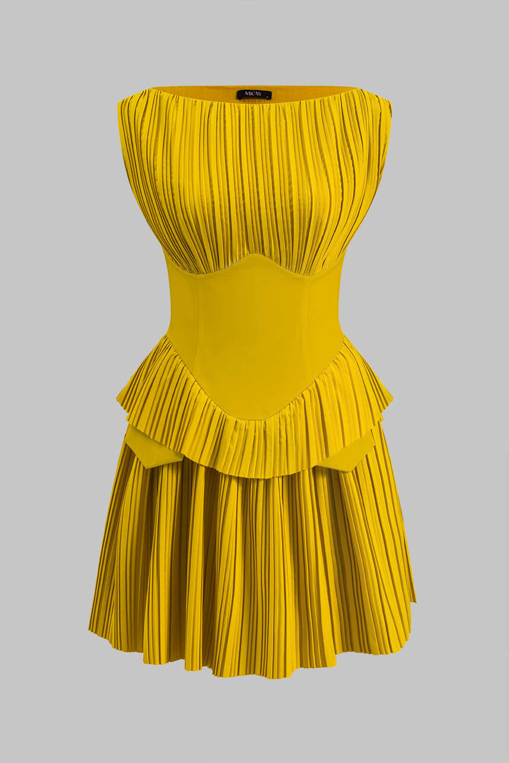 Vestido Mini Con Corsé Plisado Patchwork Sin Mangas