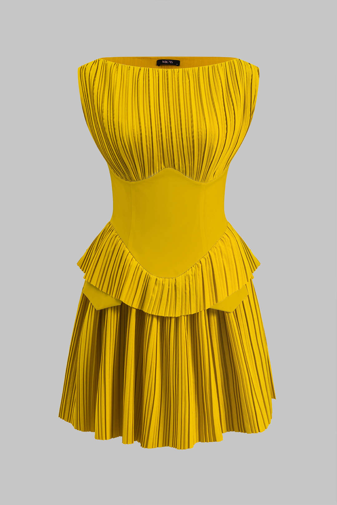 Vestido Mini Con Corsé Plisado Patchwork Sin Mangas