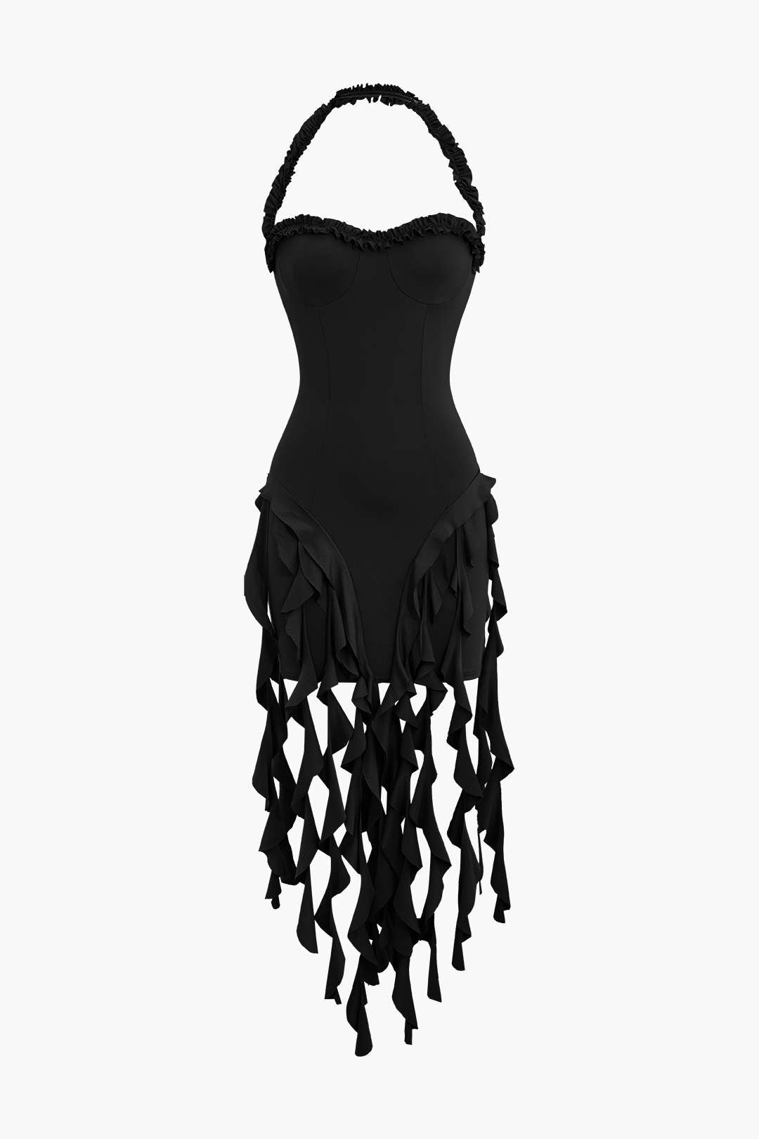 Vestido Mini Halter Bustier Con Flecos Espalda Abierta