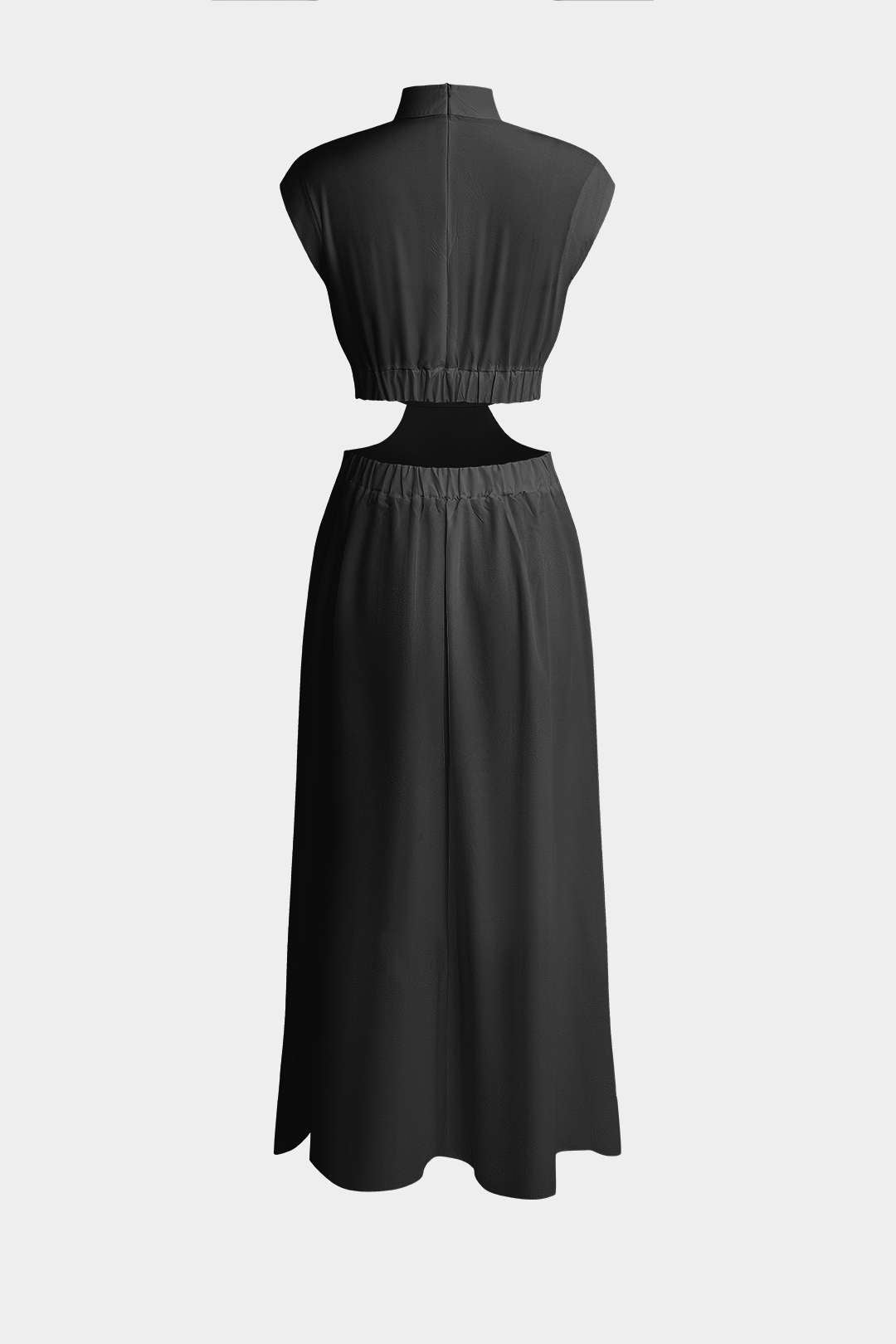 Vestido Maxi Plisado Con Cuello Alto Y Abertura Elegante