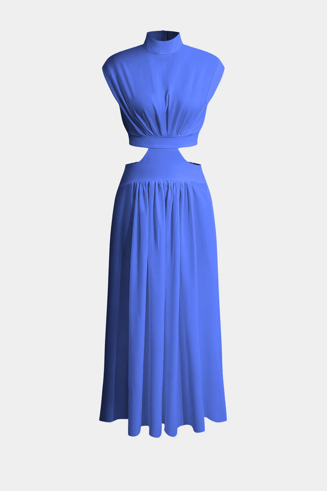 Vestido Maxi Plisado Con Cuello Alto Y Abertura Elegante