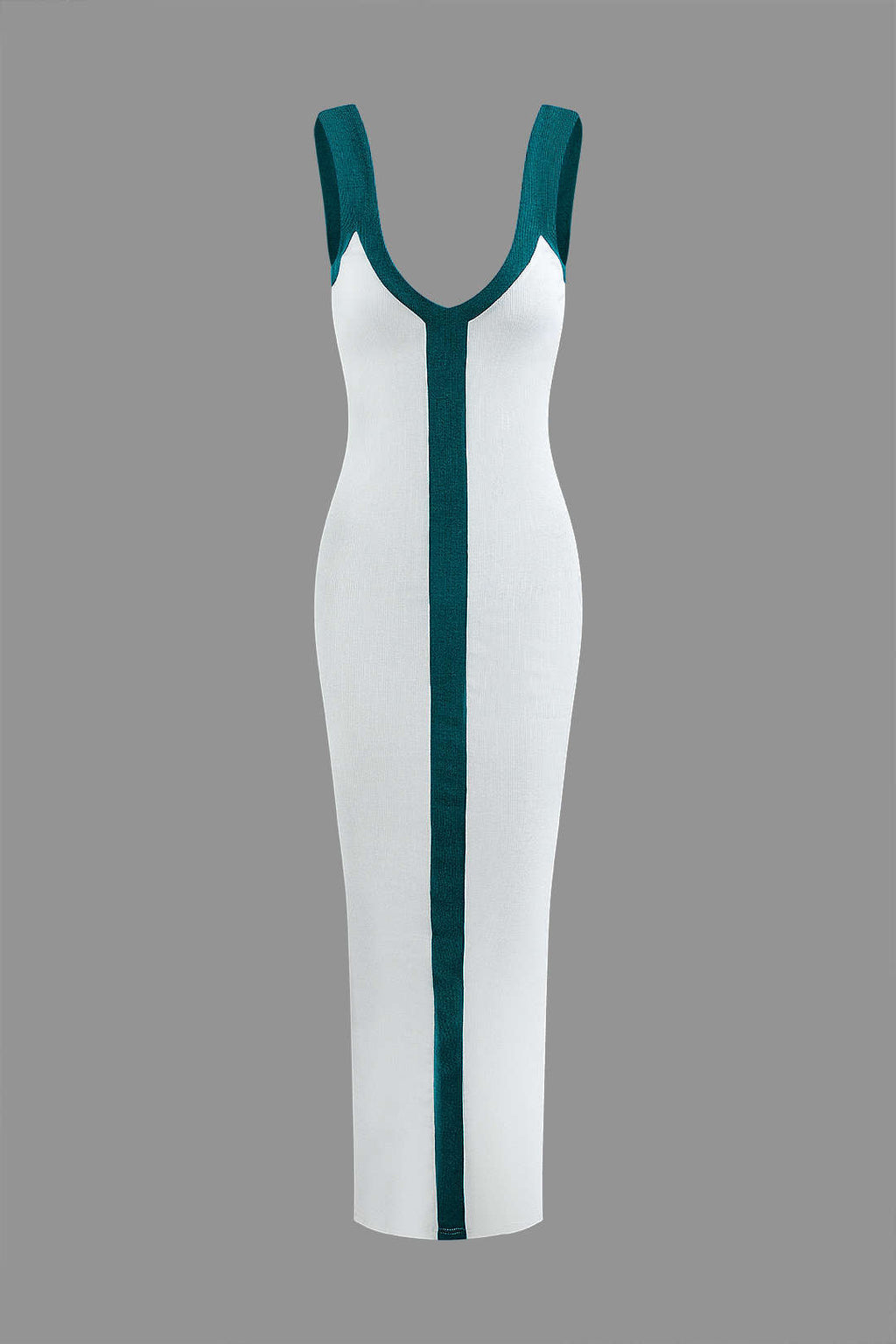 Vestido Maxi Color Block Con Escote En V Y Ribbed Elegante