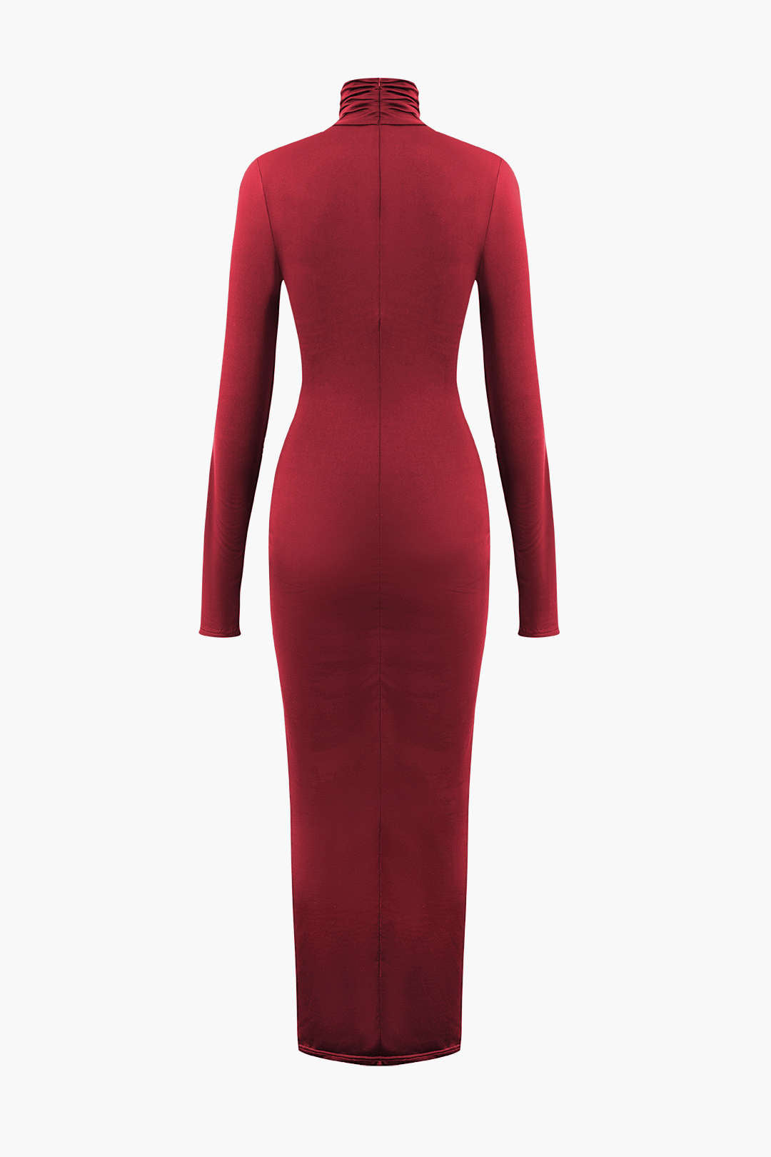 Vestido Maxi Drapeado Con Cuello Alto Manga Larga Elegante