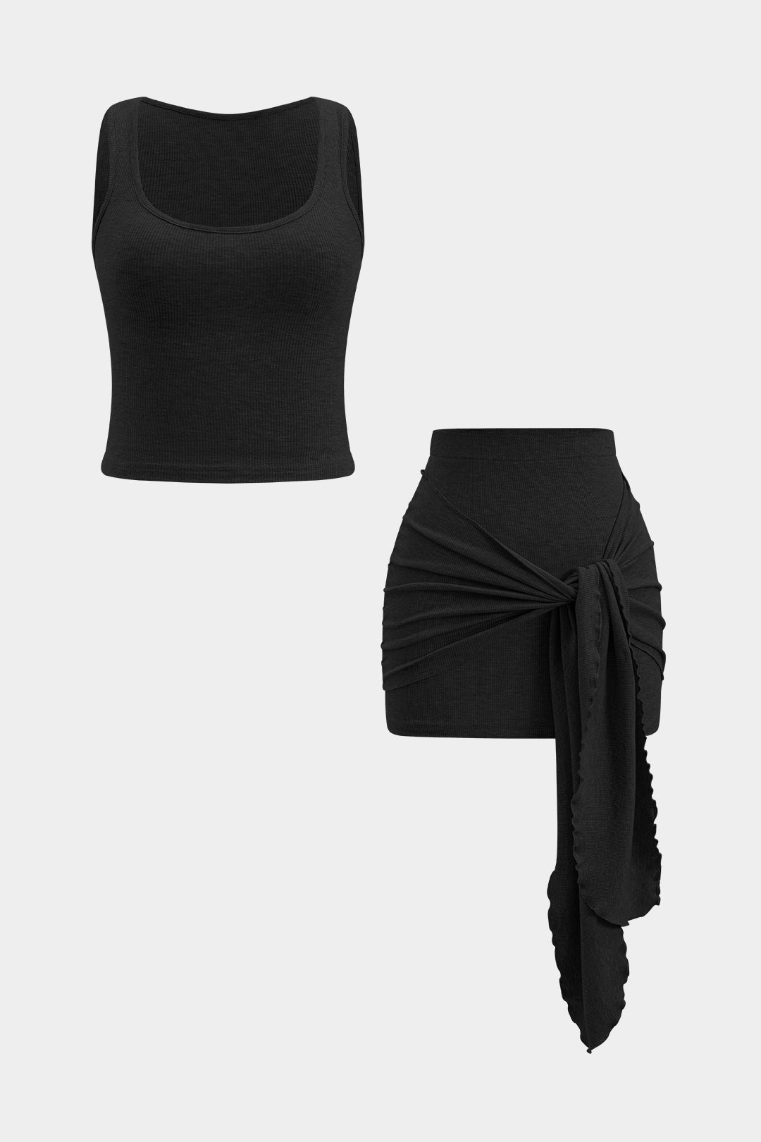 Conjunto De Piezas Top Strapless Y Falda Fruncida Con Lazo