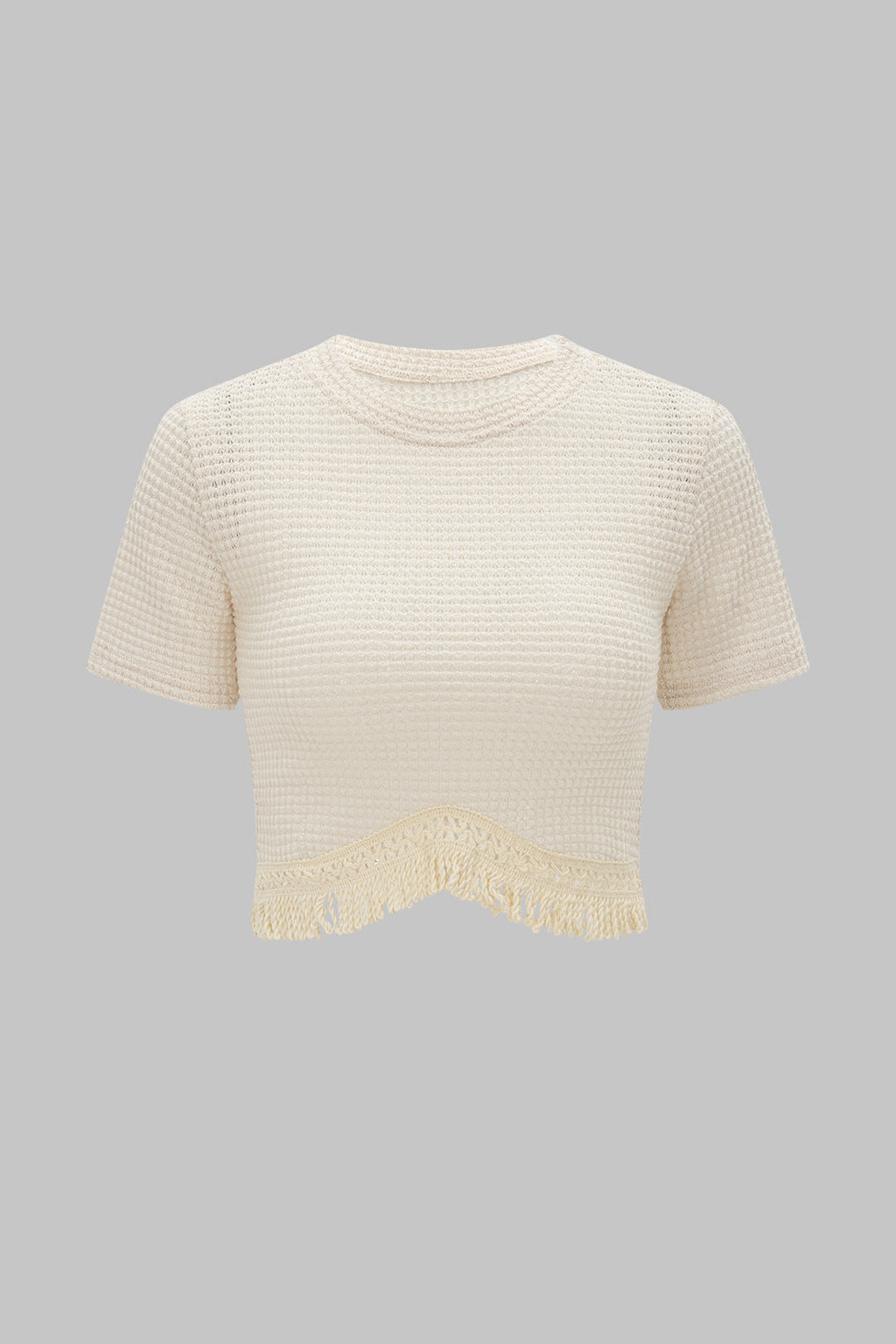 Blusa de Punto con Flecos Manga Corta Hombros Descubiertos