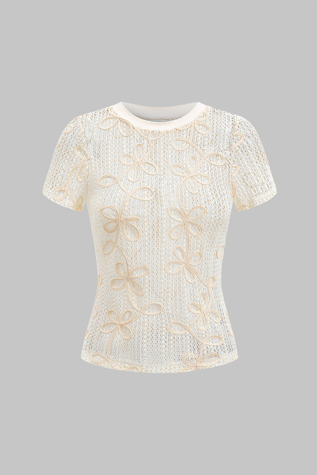 Top Manga Corta Con Apliques Huecos Para Mujer Elegante