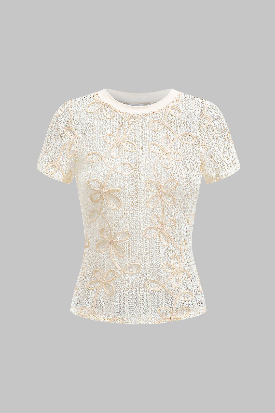 Top Manga Corta Con Apliques Huecos Para Mujer Elegante