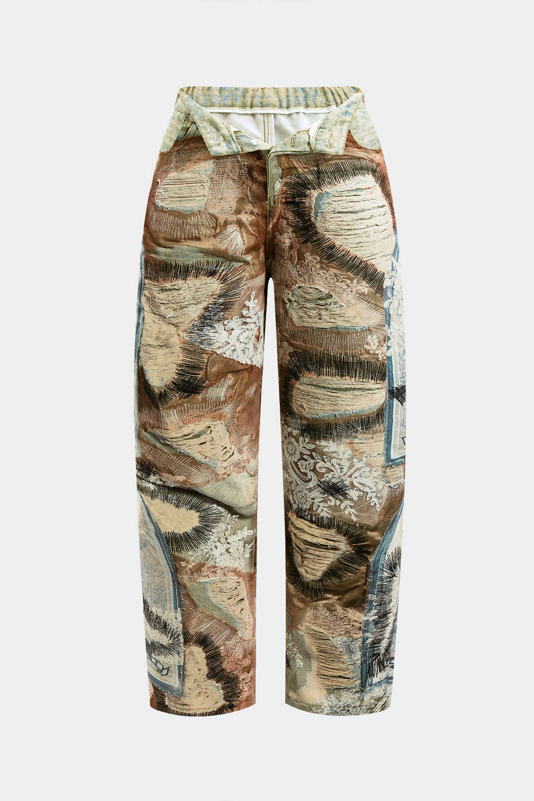 Pantalones Abstractos Con Bolsillos Botón Diario Estilo