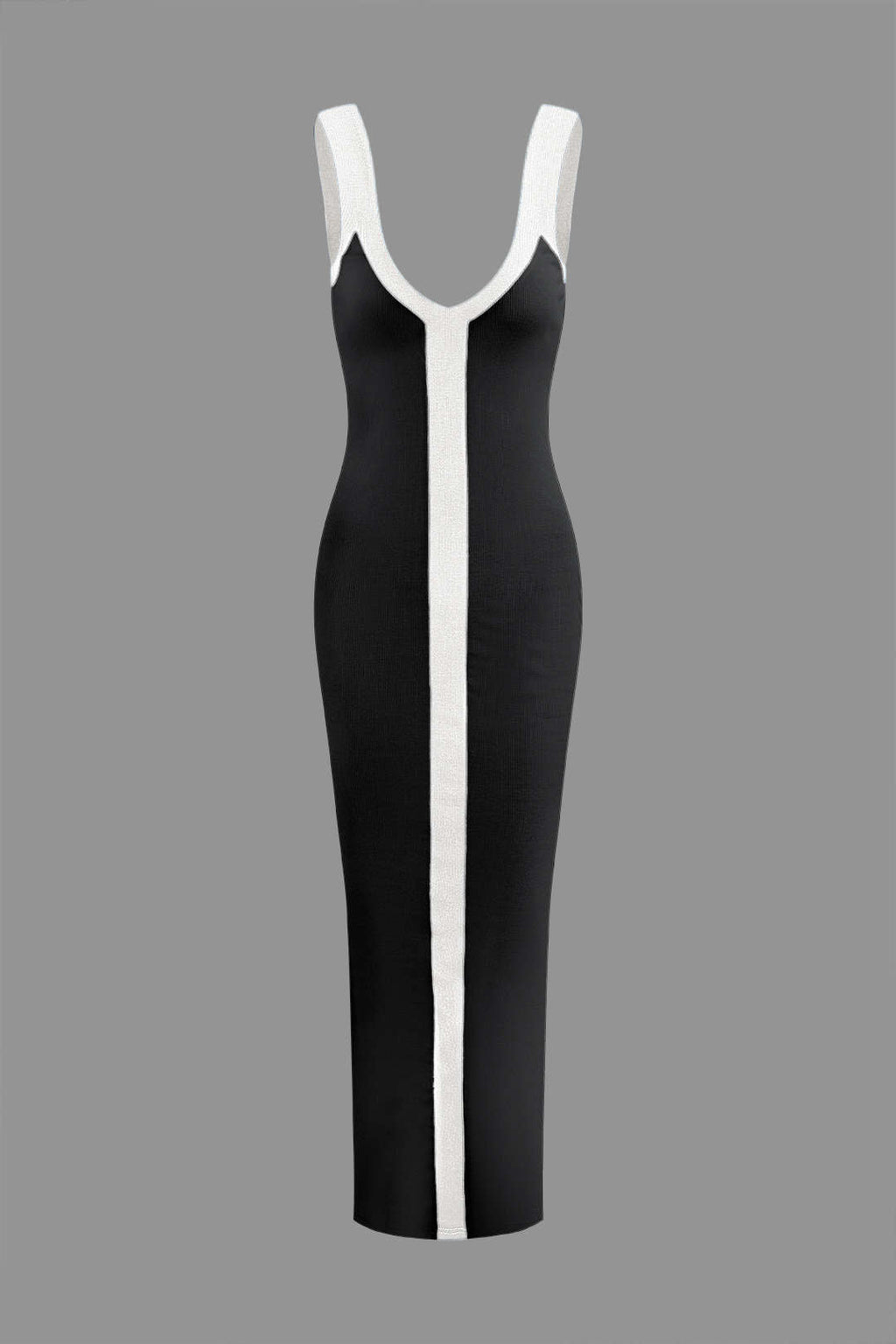 Vestido Maxi Color Block Con Escote En V Y Ribbed Elegante