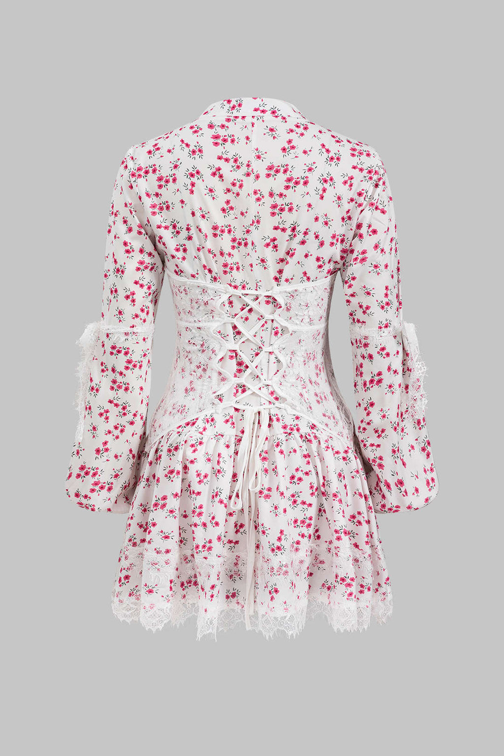 Vestido Mini De Manga Larga Con Encaje Floral Ditsy