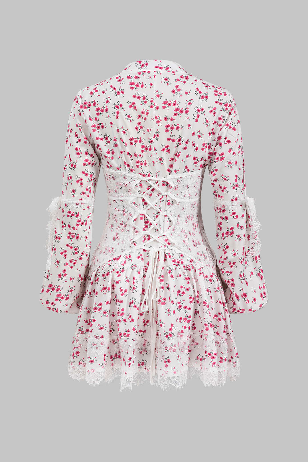 Vestido Mini De Manga Larga Con Encaje Floral Ditsy