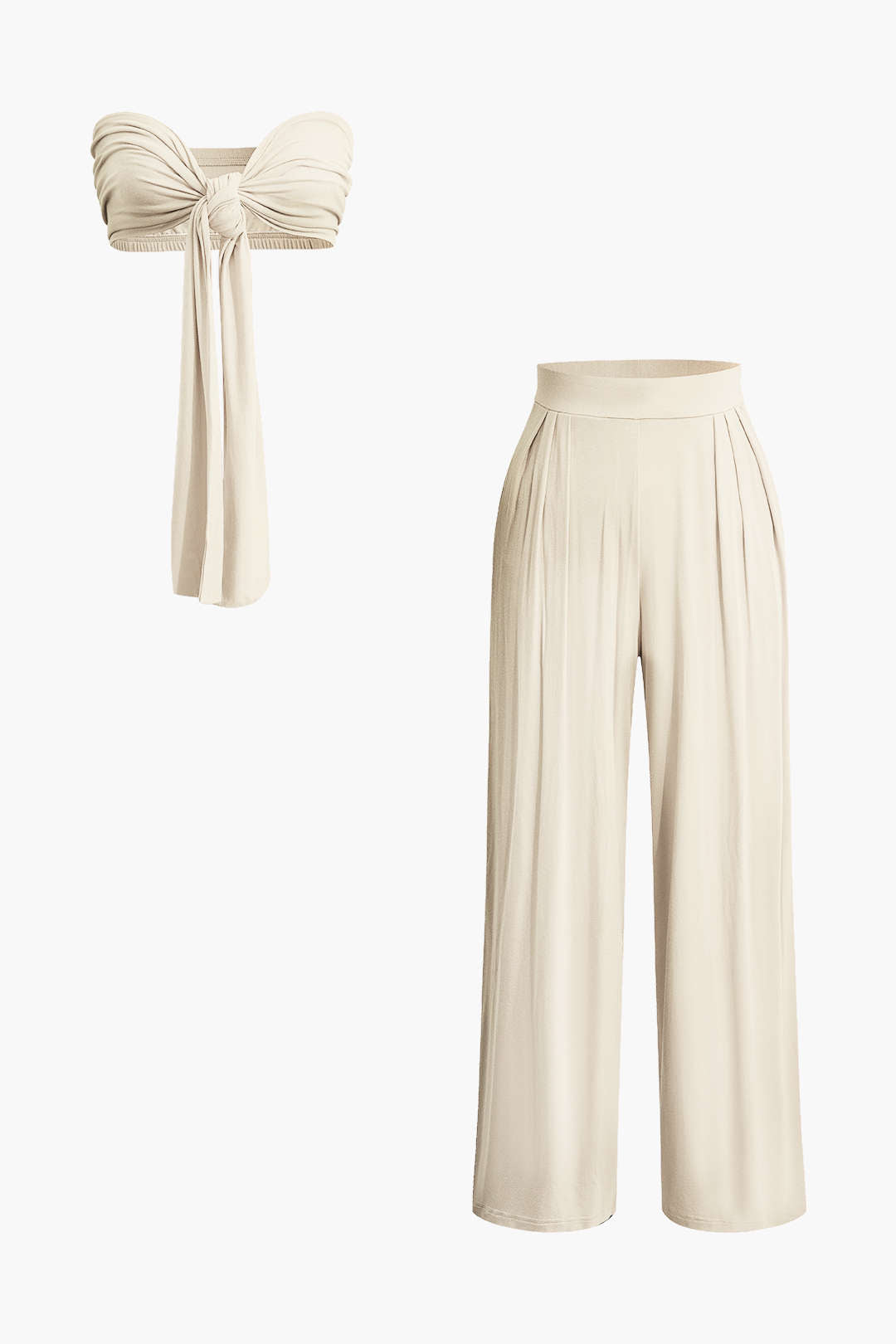 Top Tubo Con Lazo Delantero Y Volantes Y Pantalones Palazzo