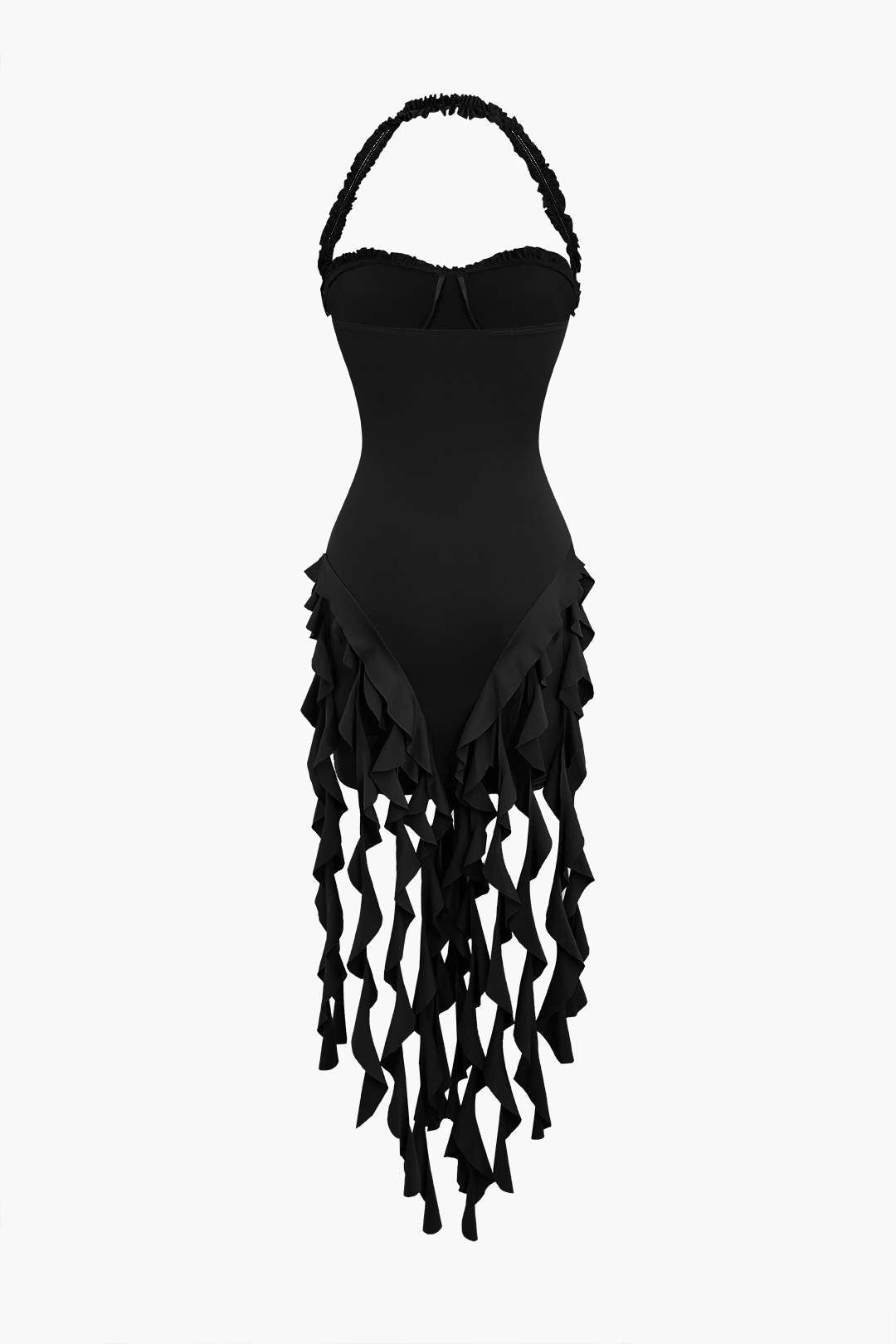 Vestido Mini Halter Bustier Con Flecos Espalda Abierta