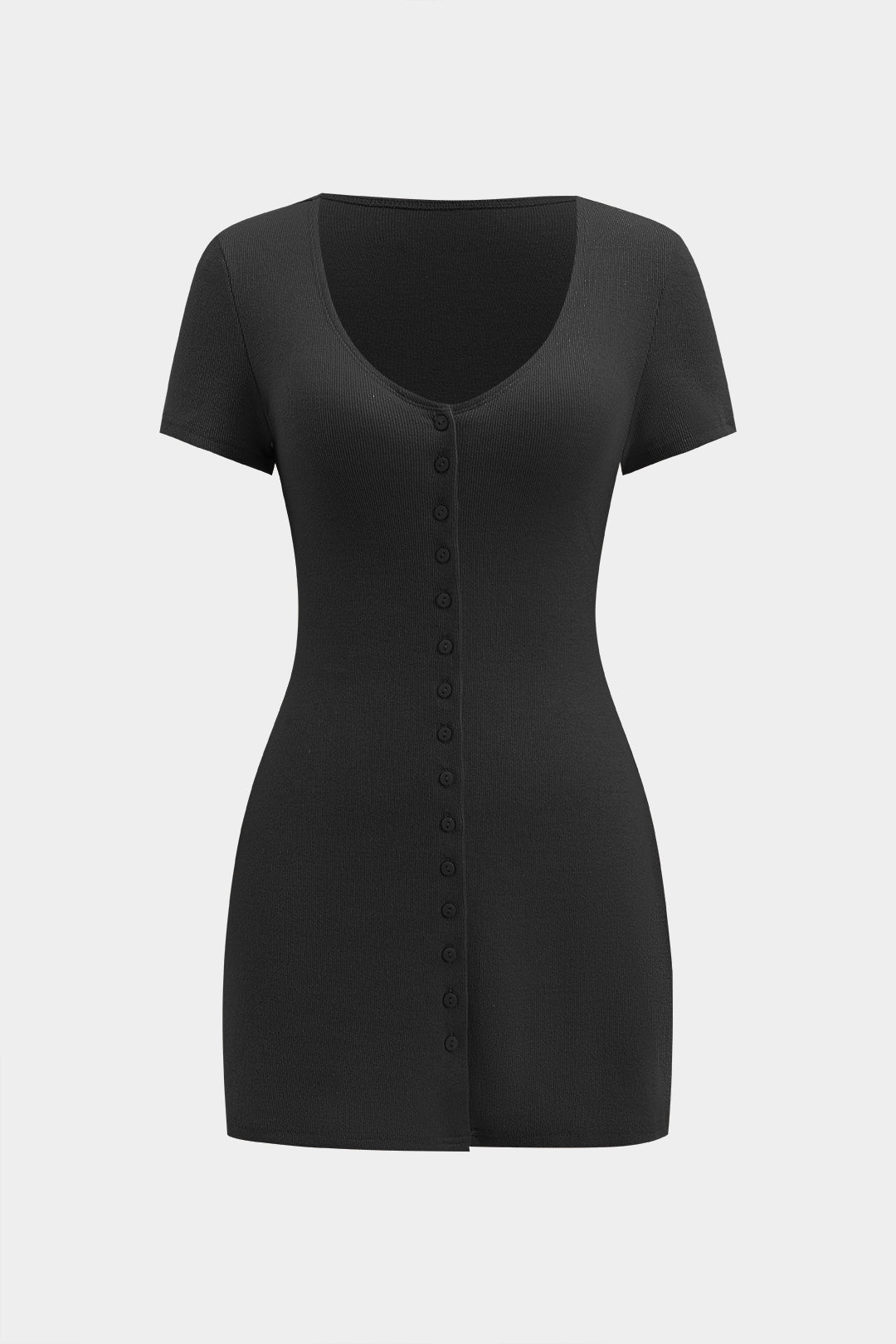 Vestido Mini Con Botones Cuello V Manga Corta Casual
