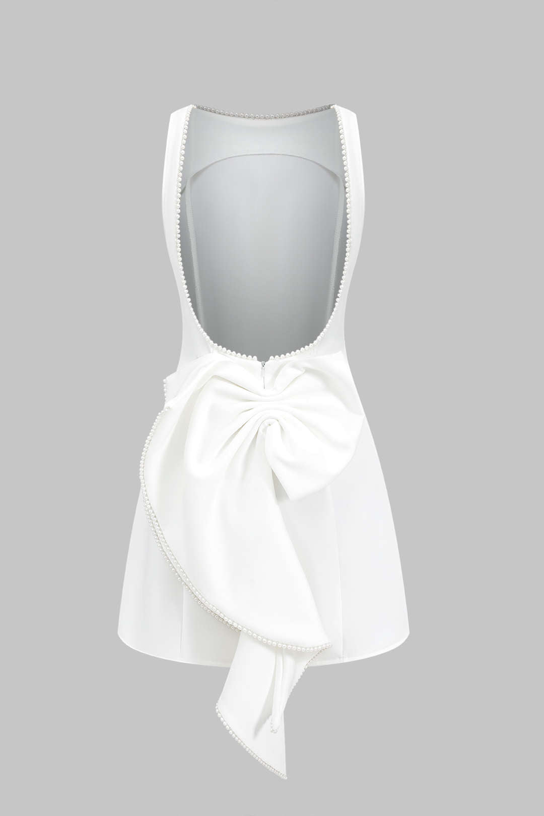 Vestido Corto Plisado Sin Mangas Lazo Y Perlas Con Cremallera