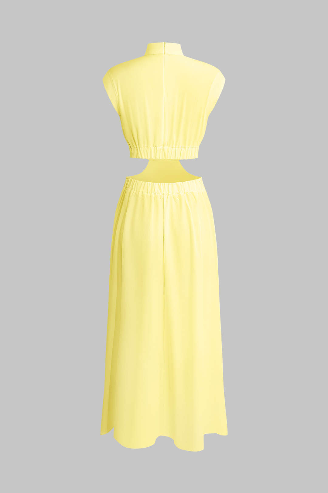 Vestido Maxi Plisado Con Cuello Alto Y Abertura Elegante