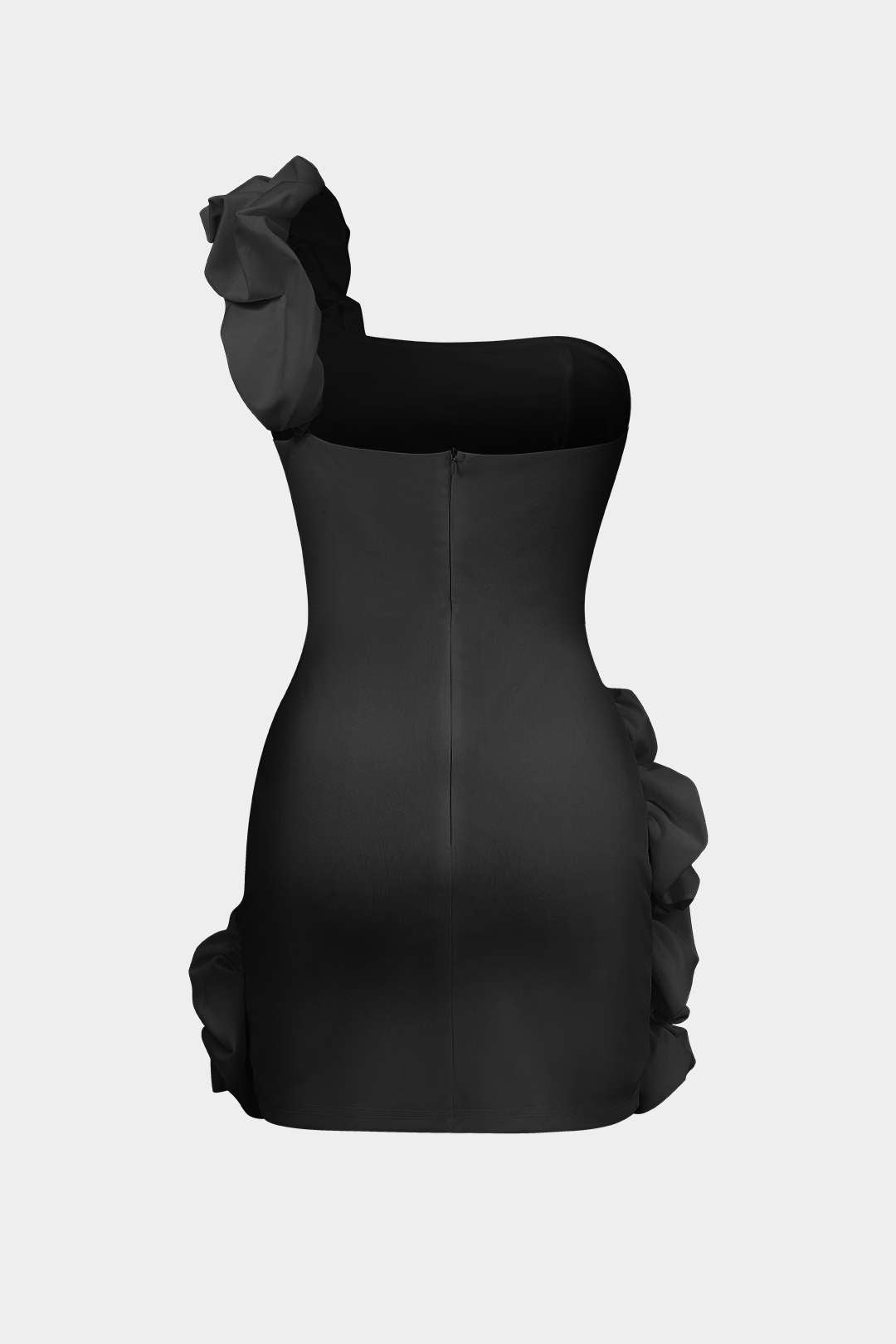 Vestido Mini Asimétrico Un Solo Hombro Con Volantes