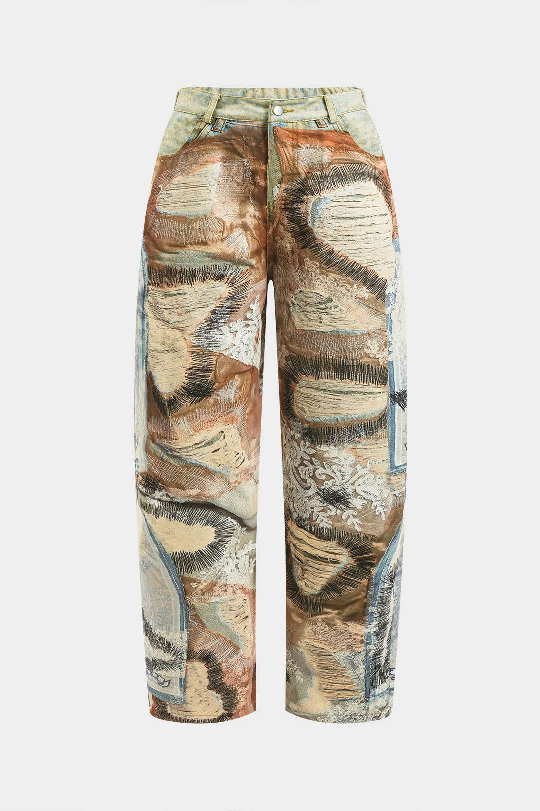 Pantalones Abstractos Con Bolsillos Botón Diario Estilo