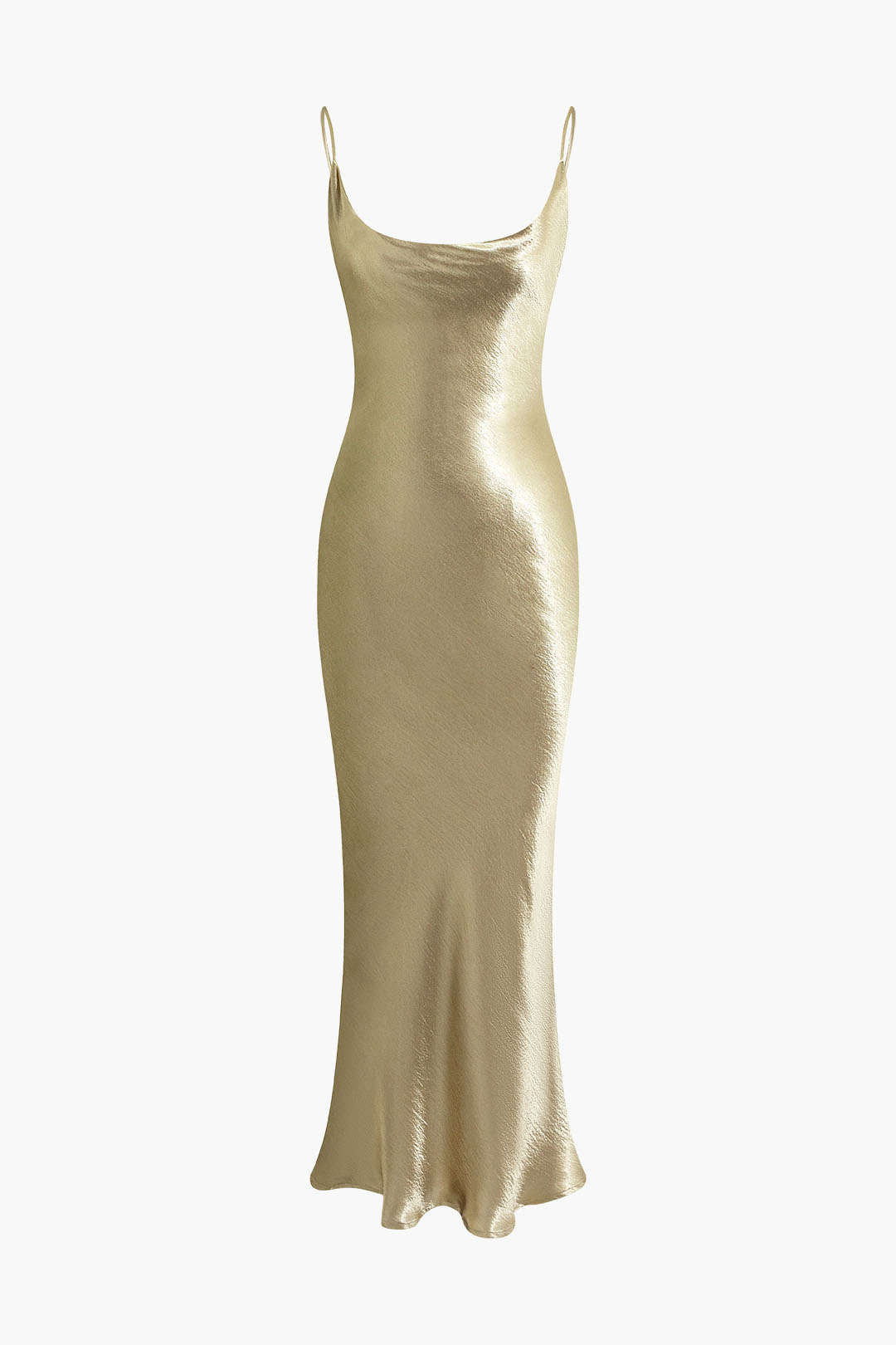 Vestido Largo Metálico Sin Espalda Cuello Barco Cola De Pez