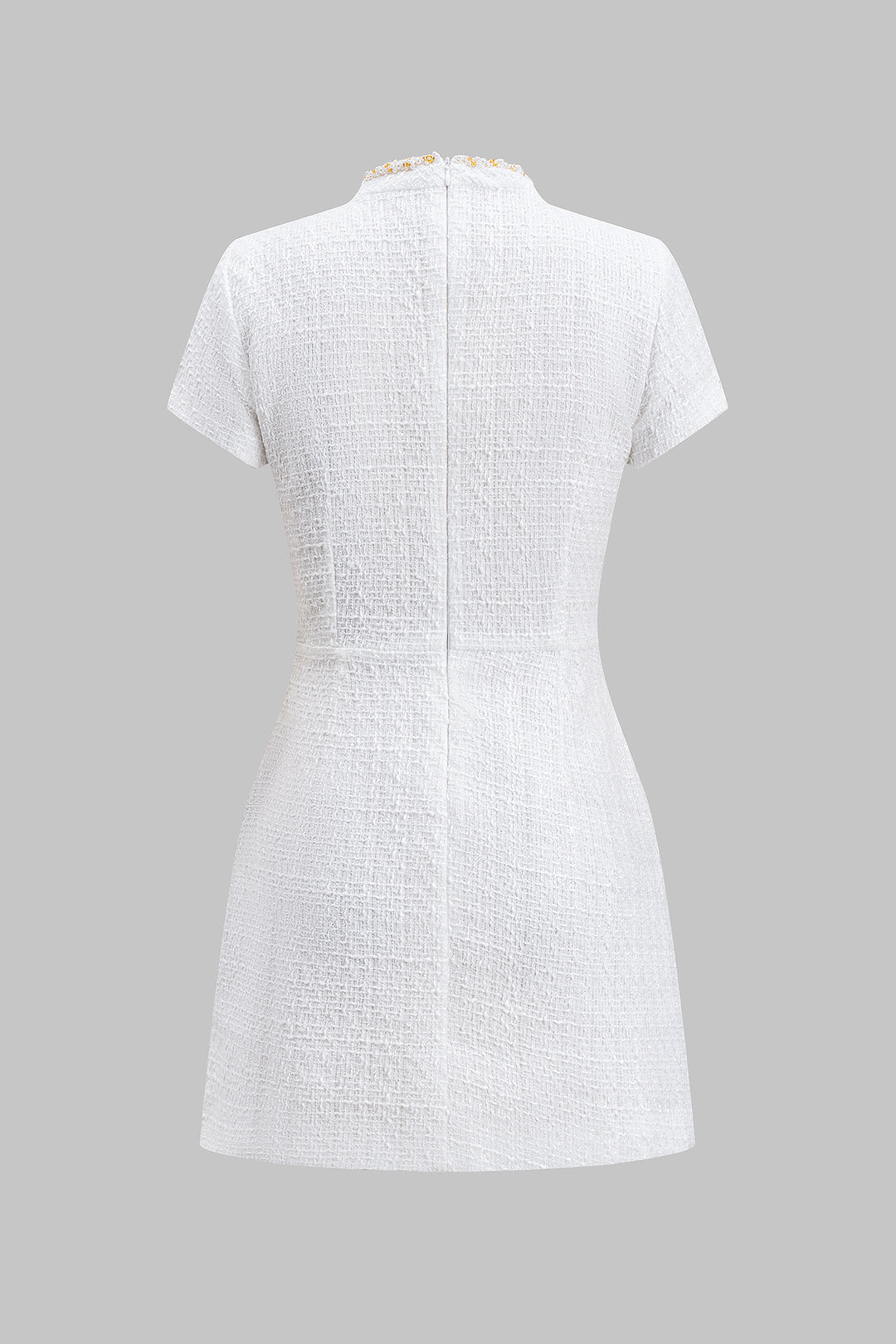 Vestido Mini Cuentas BolsilloFalso Cremallera MangasCortas