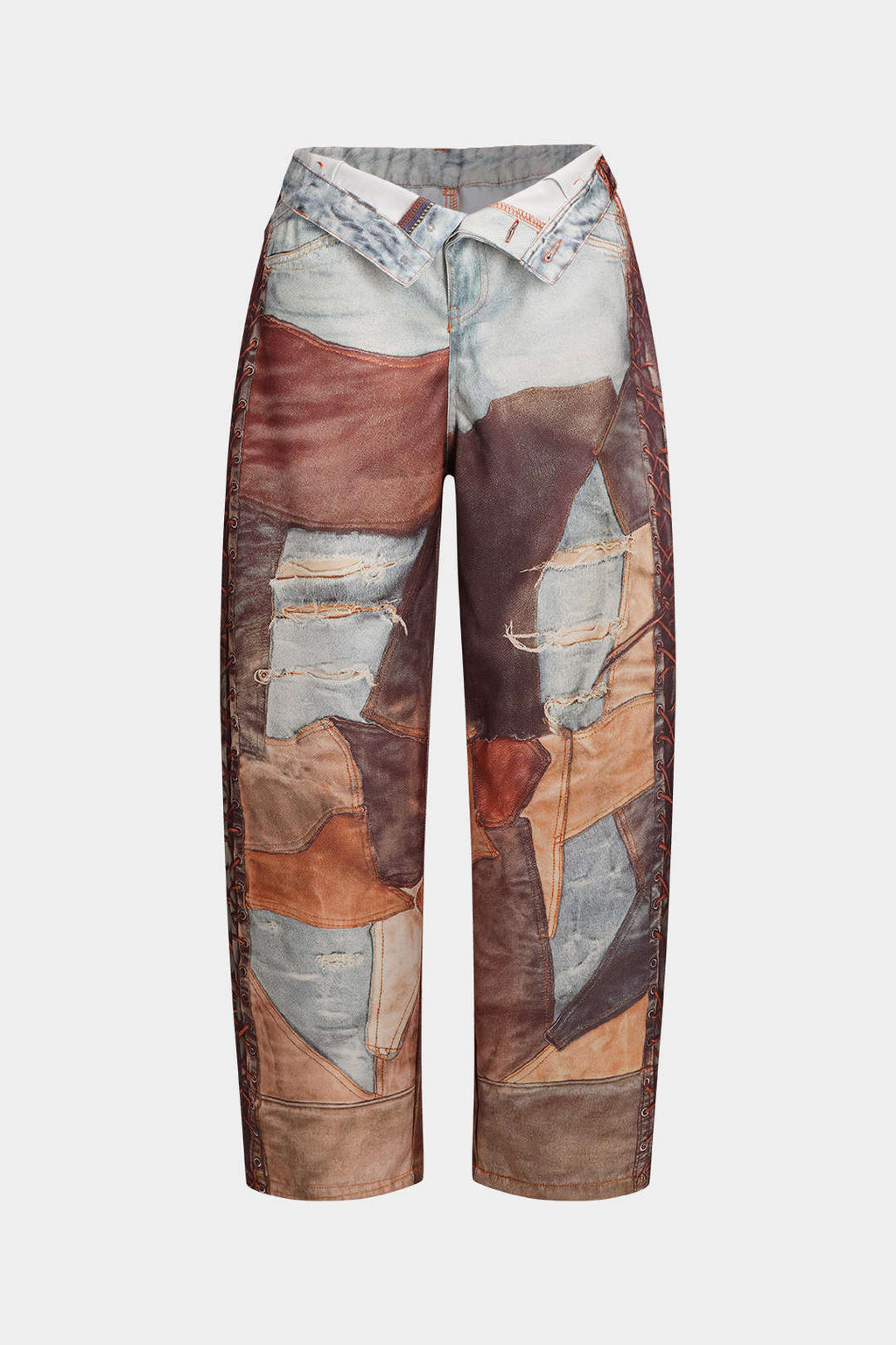 Pantalones Anchos Con Bloques De Color Botones Mujer Casual