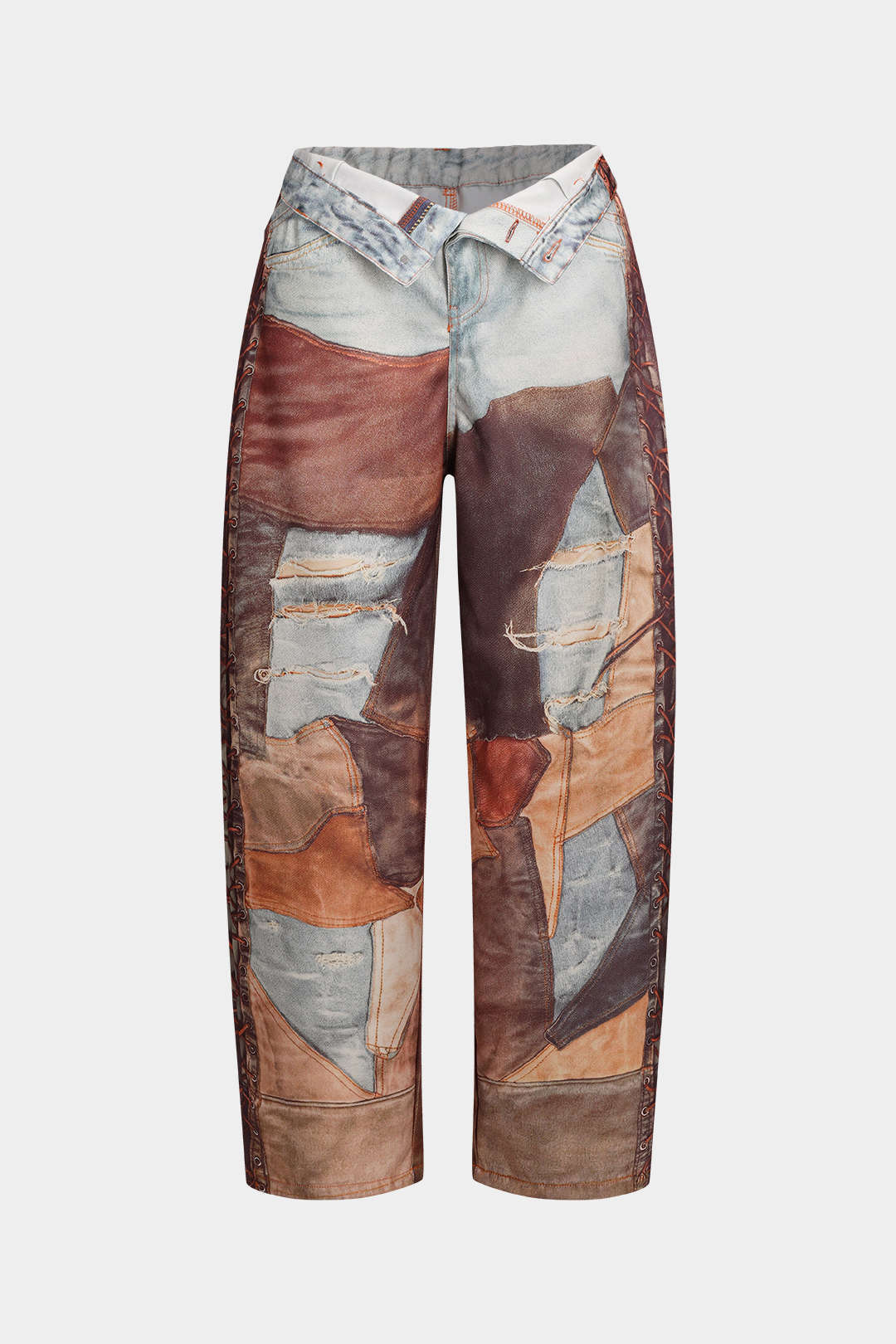 Pantalones Anchos Con Bloques De Color Botones Mujer Casual