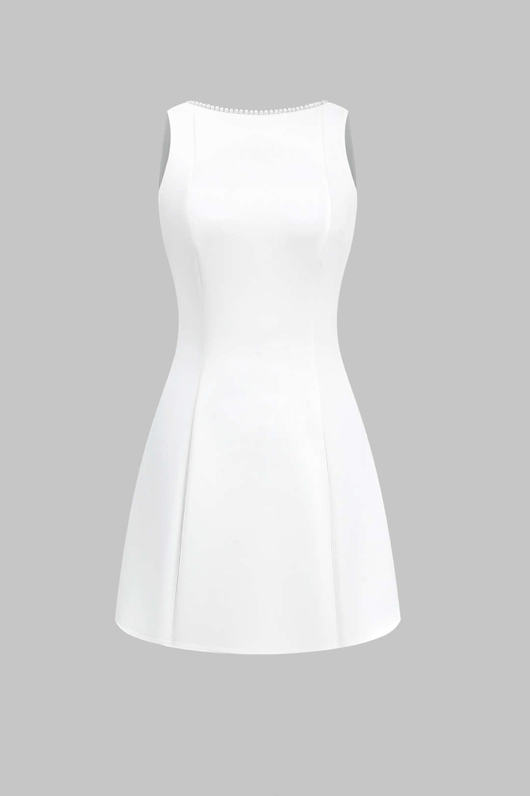 Vestido Corto Plisado Sin Mangas Lazo Y Perlas Con Cremallera
