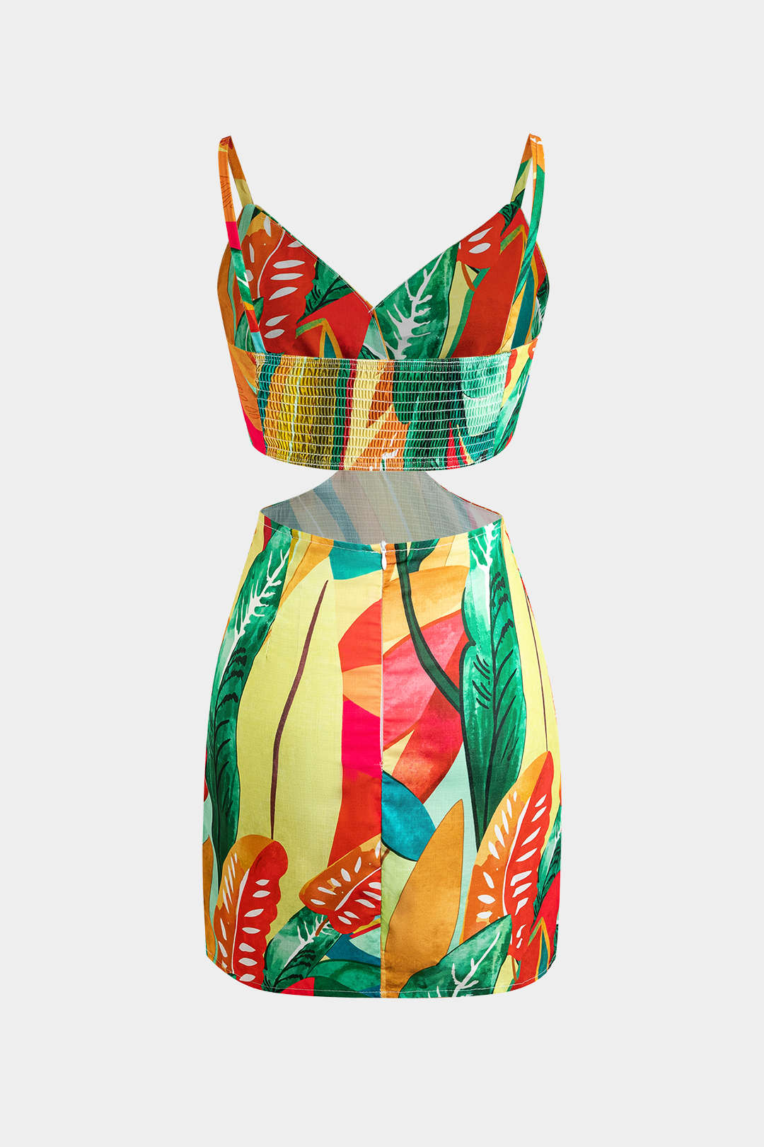 Vestido Mini Estampado Hojas Abertura Para Bodas Verano