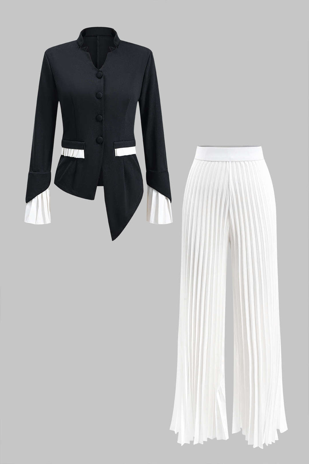 Conjunto Blusa Plisada De Contraste Y Pantalón Ancho