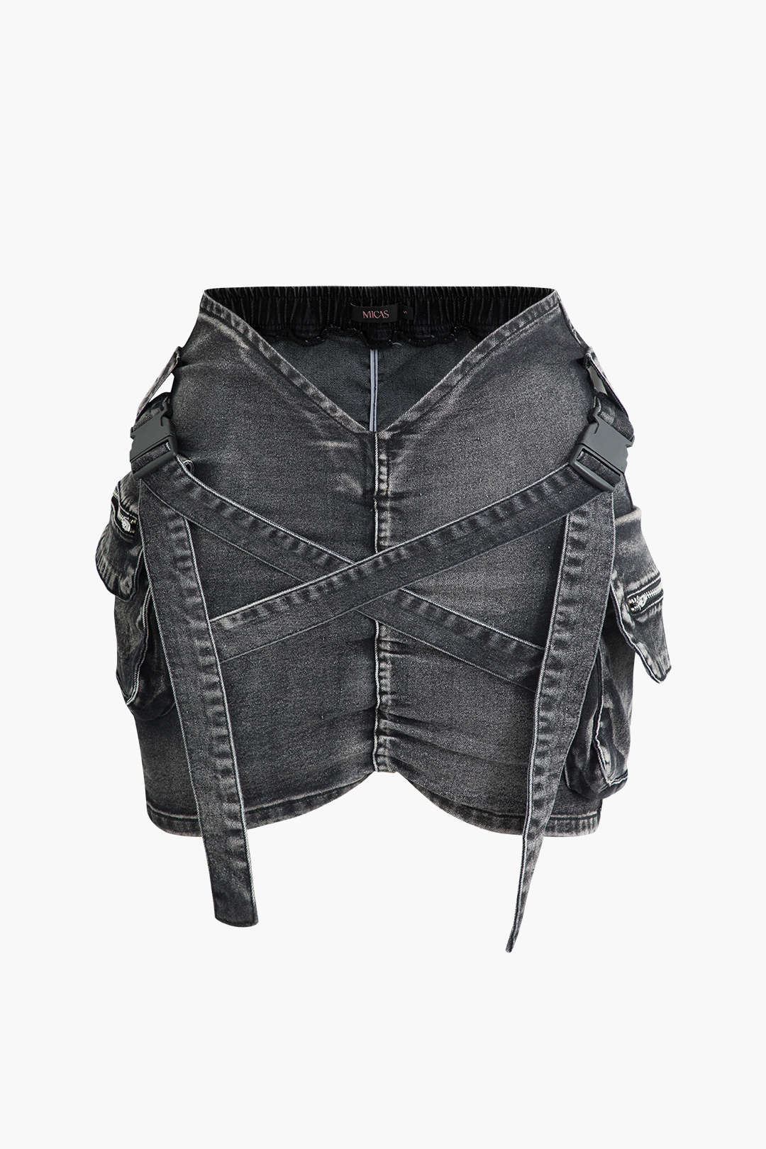 Falda Denim Cargo Cintura Elástica Con Bolsillos Clásica