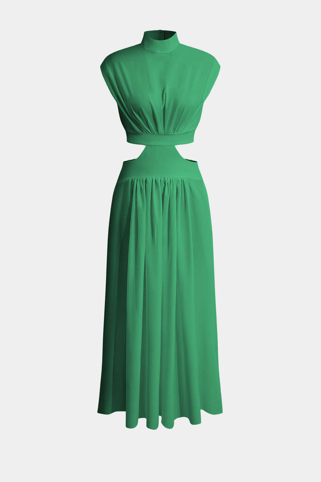 Vestido Maxi Plisado Con Cuello Alto Y Abertura Elegante