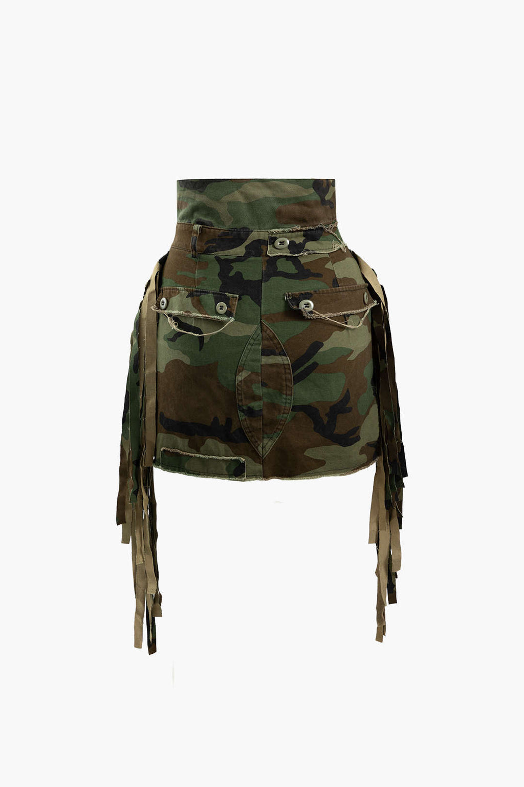 Falda Mini Camuflaje Deshilachada Con Flecos Y Encaje