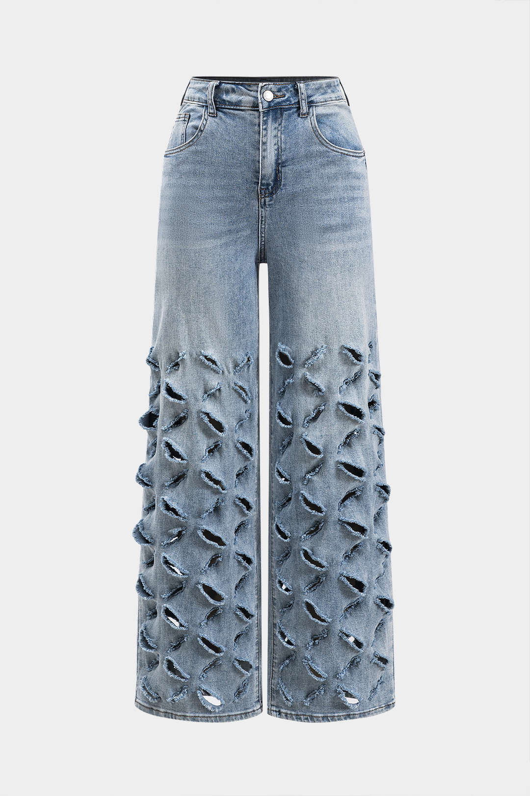 Vaqueros Denim Pierna Ancha Con Desgaste Y Bolsillos Botón