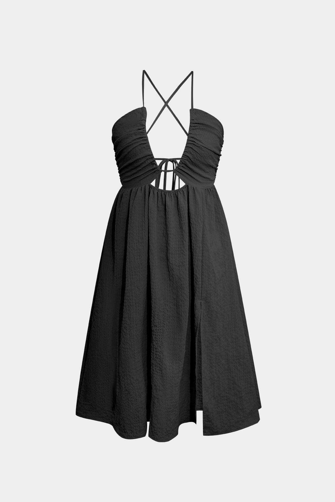 Vestido Midi Elegante Sin Espalda Abertura Escote En V