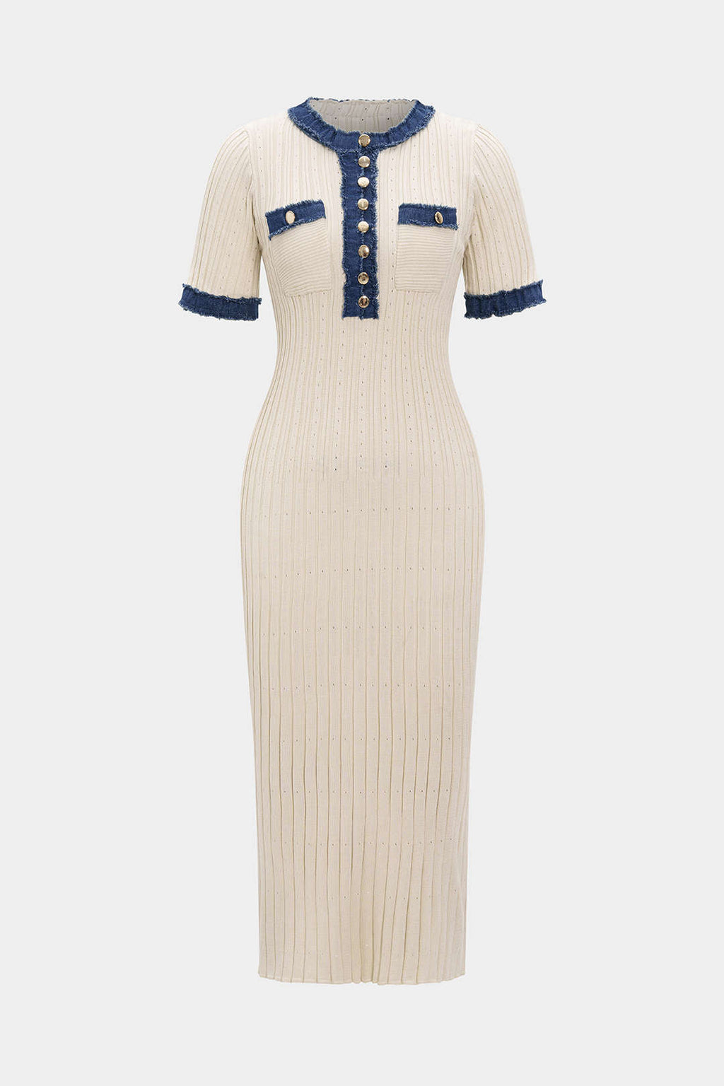 Vestido Maxi Denim Patchwork con Botones Metálicos