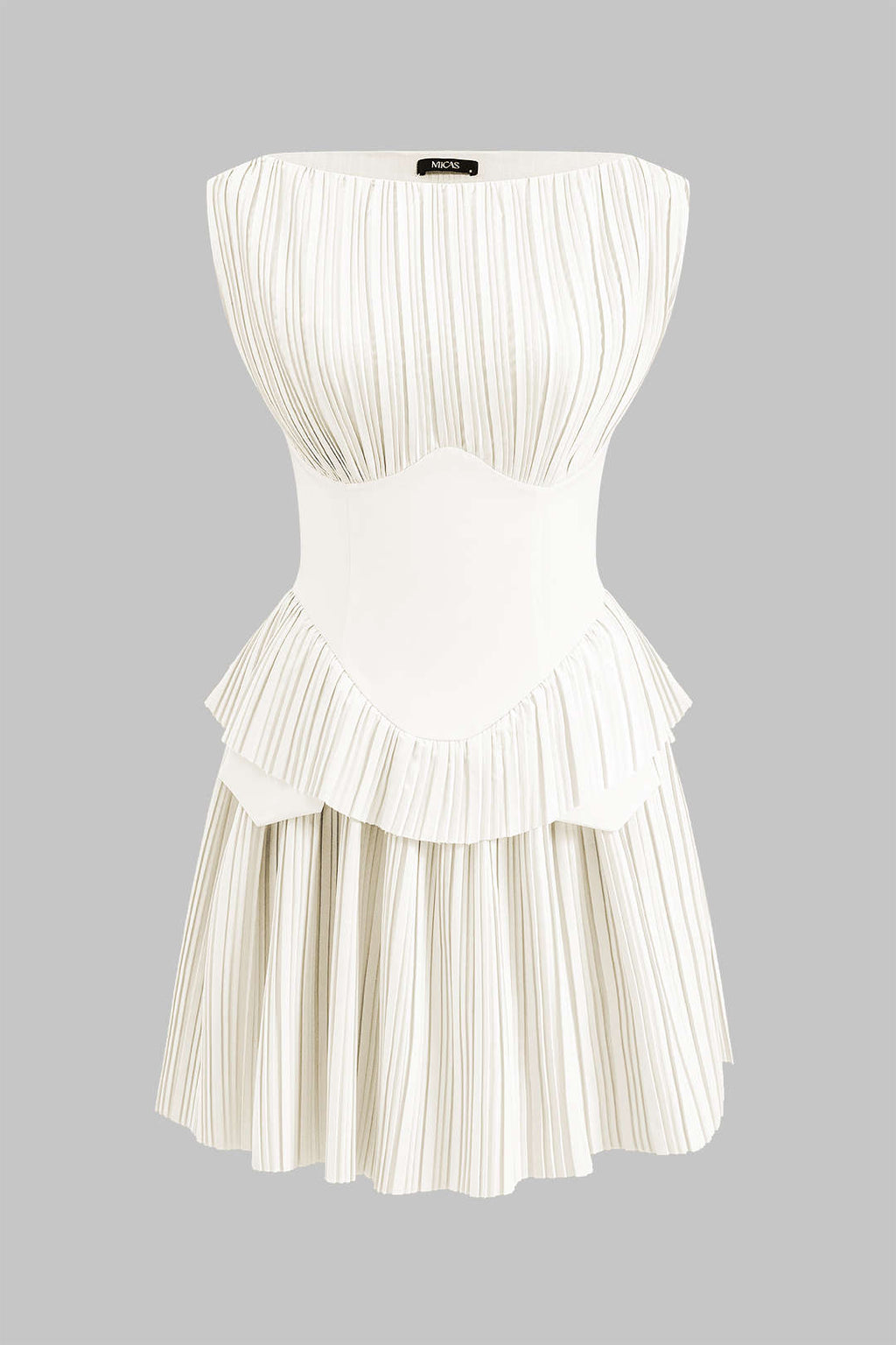 Vestido Mini Con Corsé Plisado Patchwork Sin Mangas