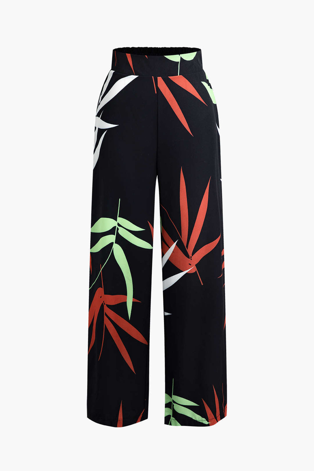 Conjunto Top Espagueti Pantalón Estampado Hojas De Bambú