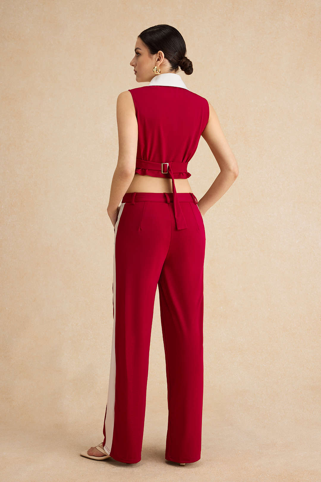 Conjunto Blusa Patchwork Sin Mangas Pantalón Con Bolsillos