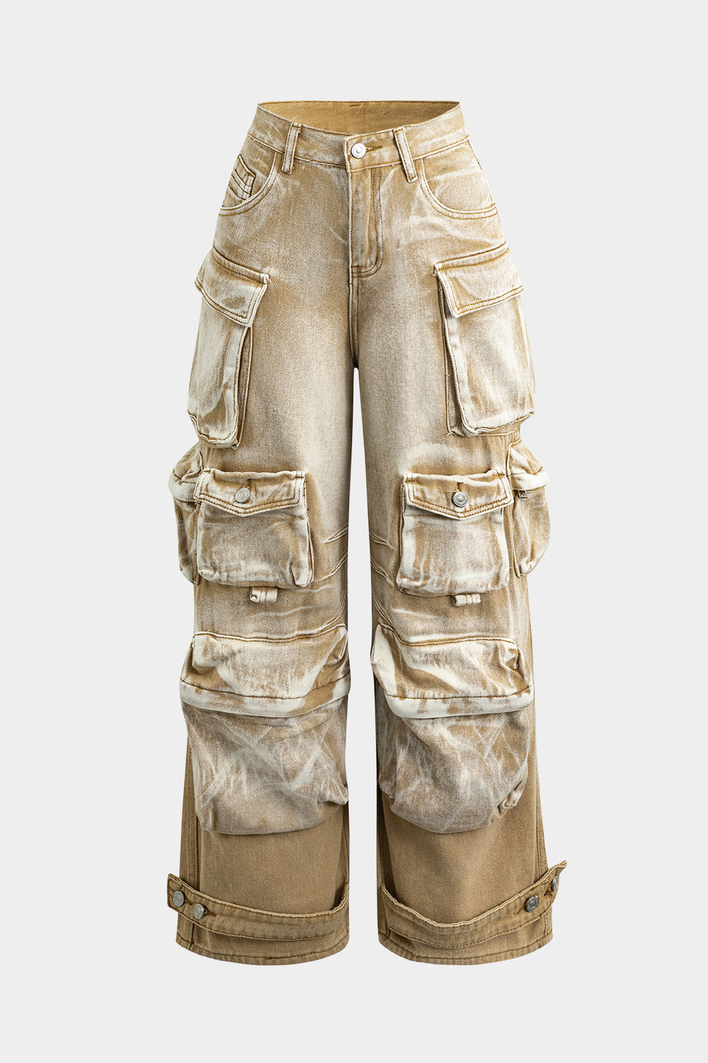 Jeans Cargo De Pierna Ancha Con Ombre Y Bolsillos Multiples