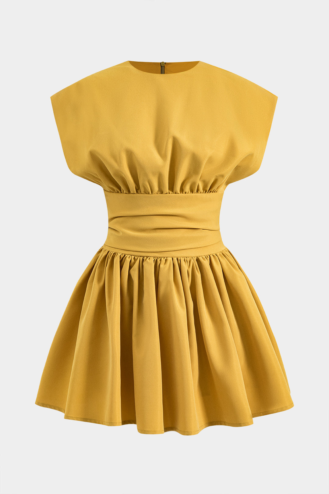 Vestido Mini Sin Mangas Con Cordón Fruncido Cremallera