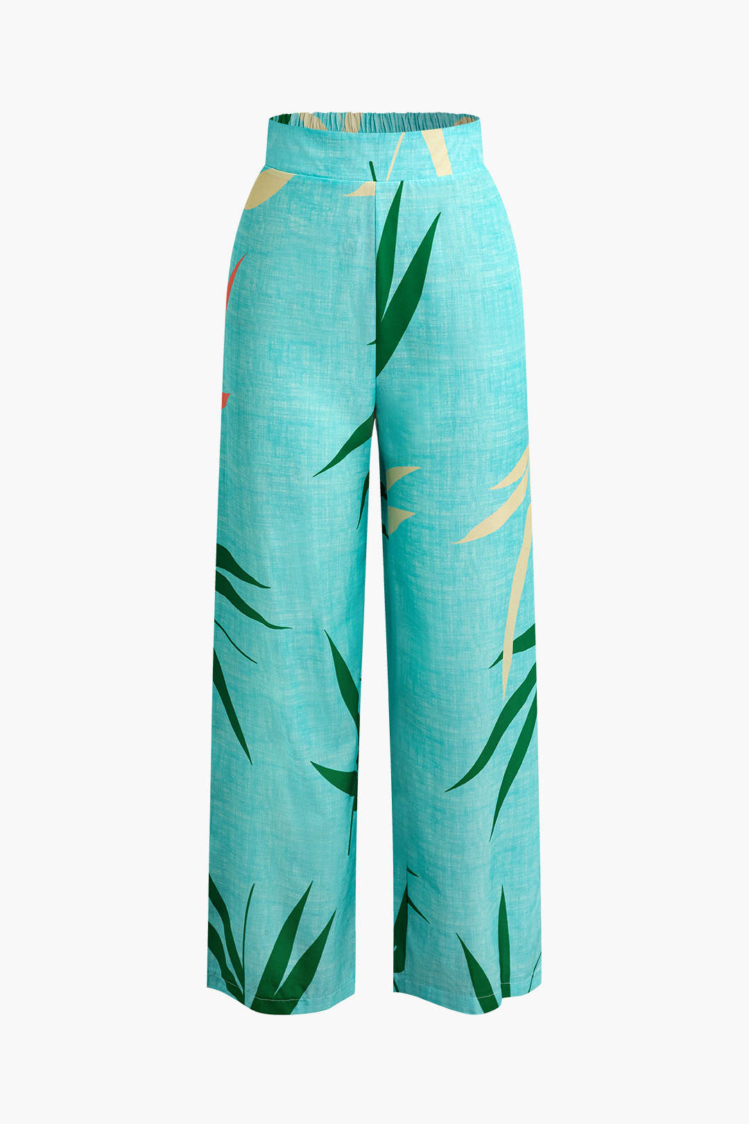 Conjunto Top Espagueti Pantalón Estampado Hojas De Bambú