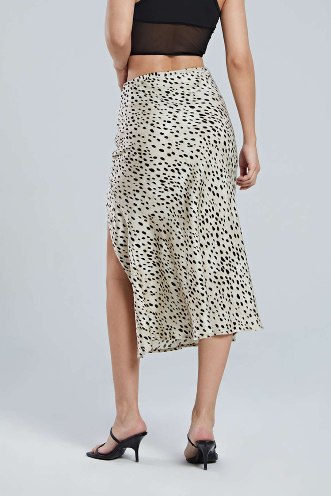 Falda Midi Leopardo Con Cinturón Lazo Y Abertura Frontal