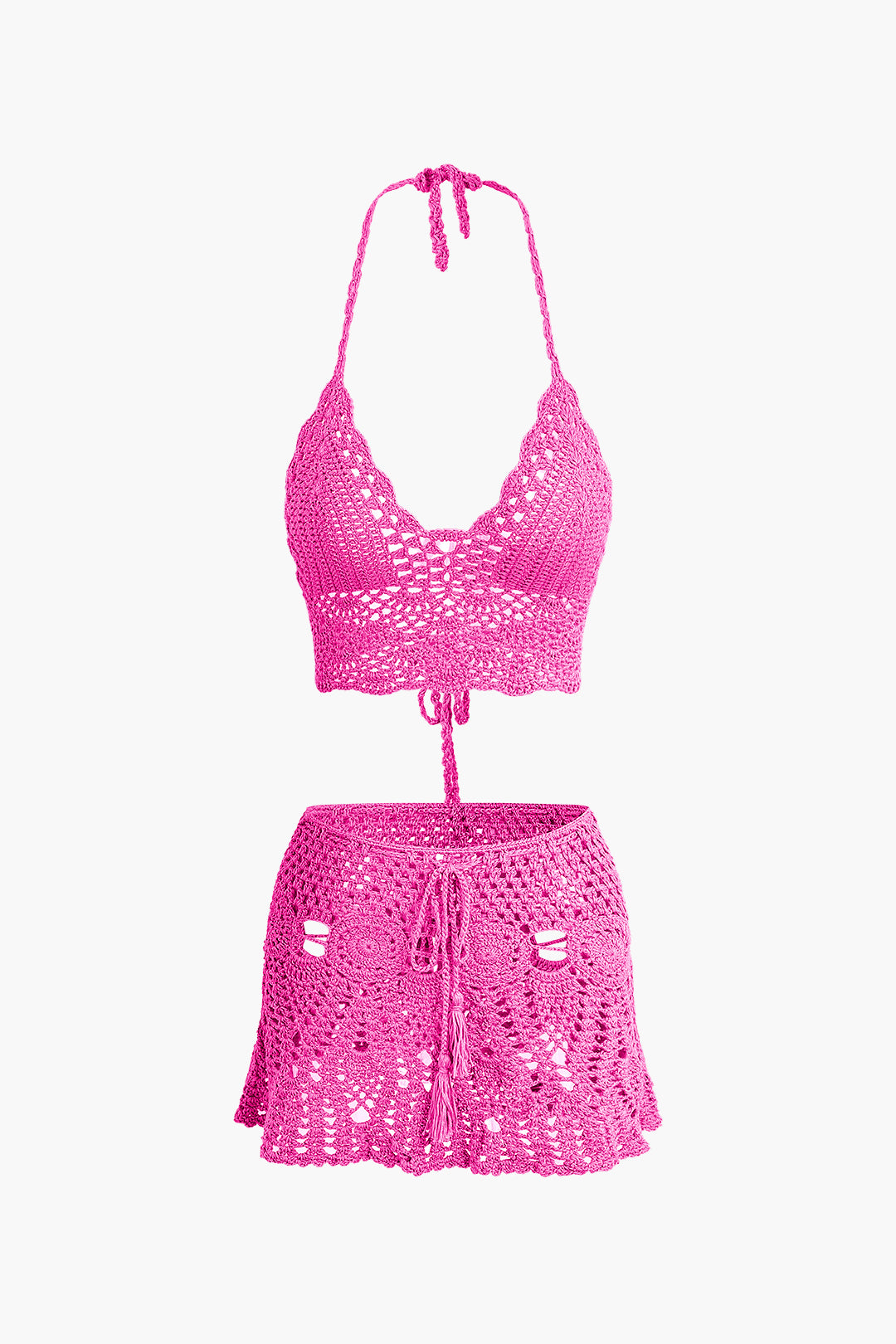 Conjunto Dos Piezas Ganchillo Halter Top Y Falda Mini