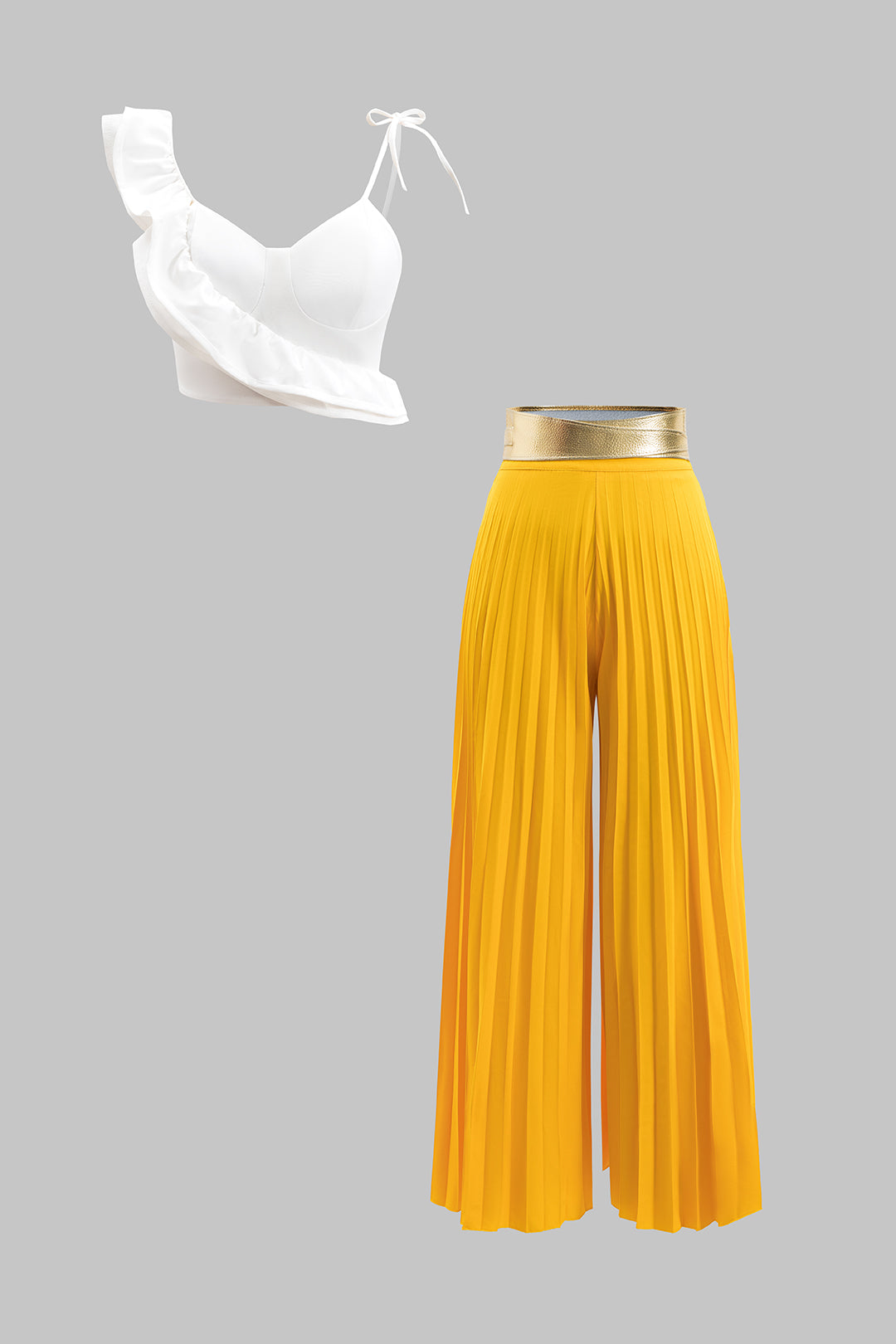 Conjunto Blusa de Tirantes con Volantes y Pantalón Plisado