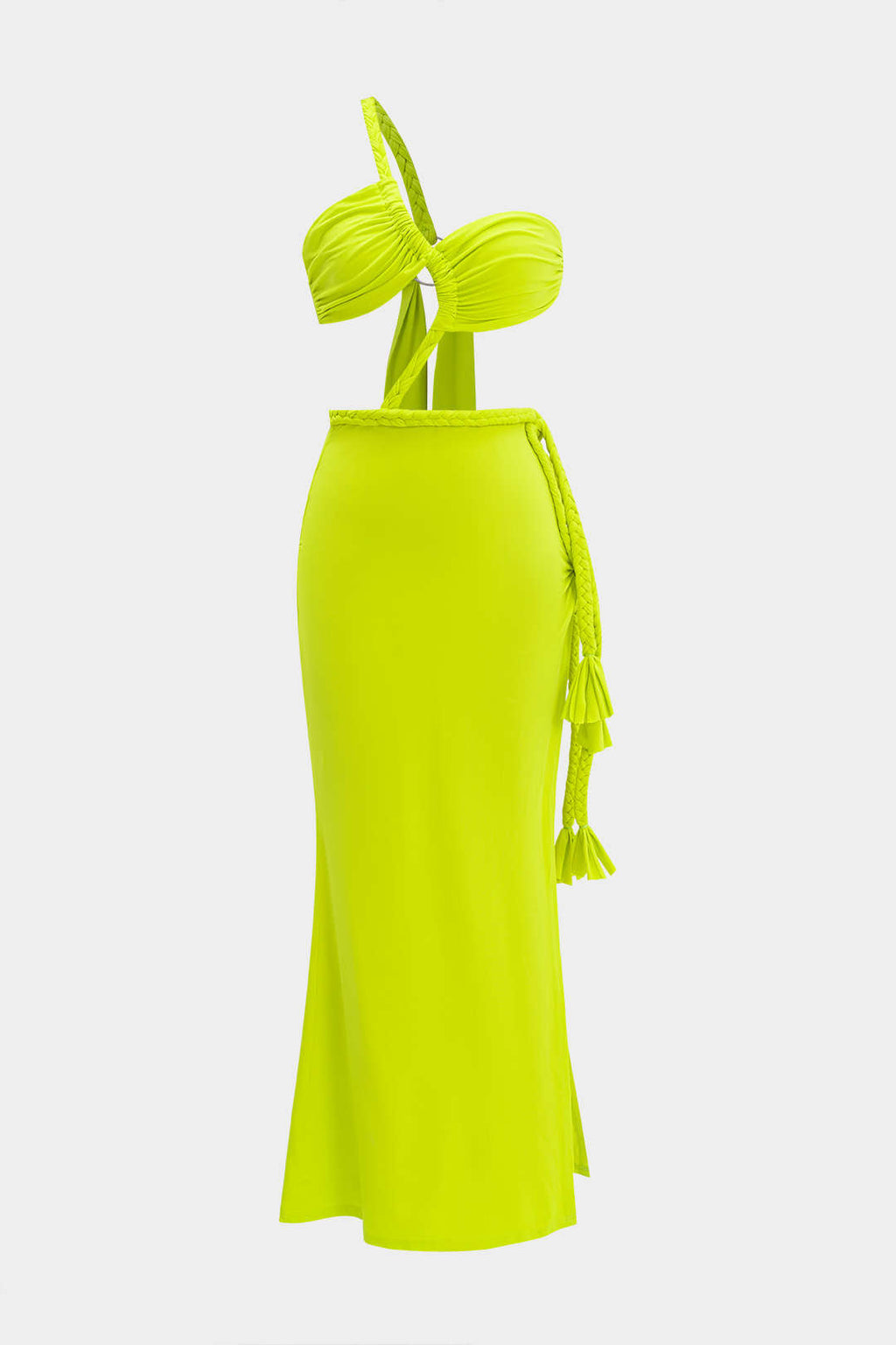 Vestido Maxi Arrugado Con Nudo Y Abertura Lateral